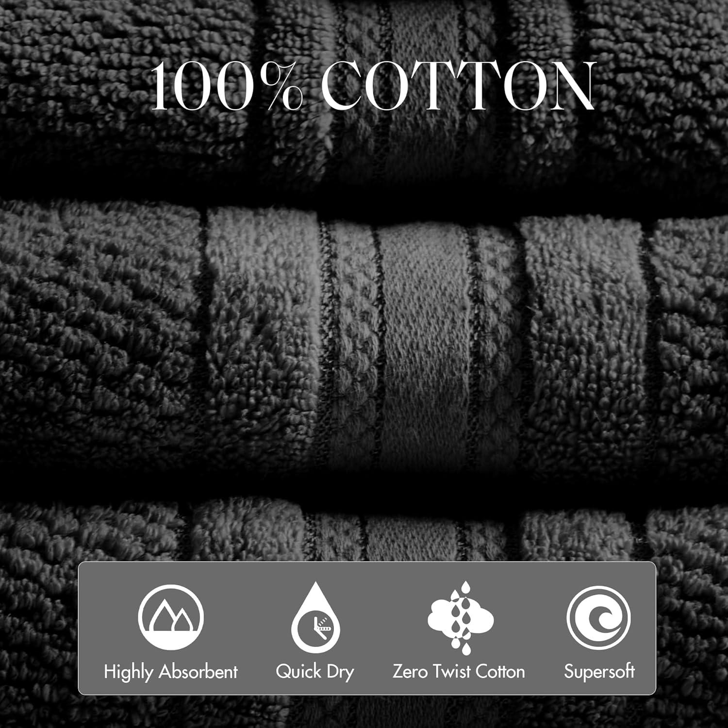 6pc Roman Super Soft Cotton Quick Dry Bath Towel Set Black - Madison Park: OEKO-TEX Certified, Lightweight