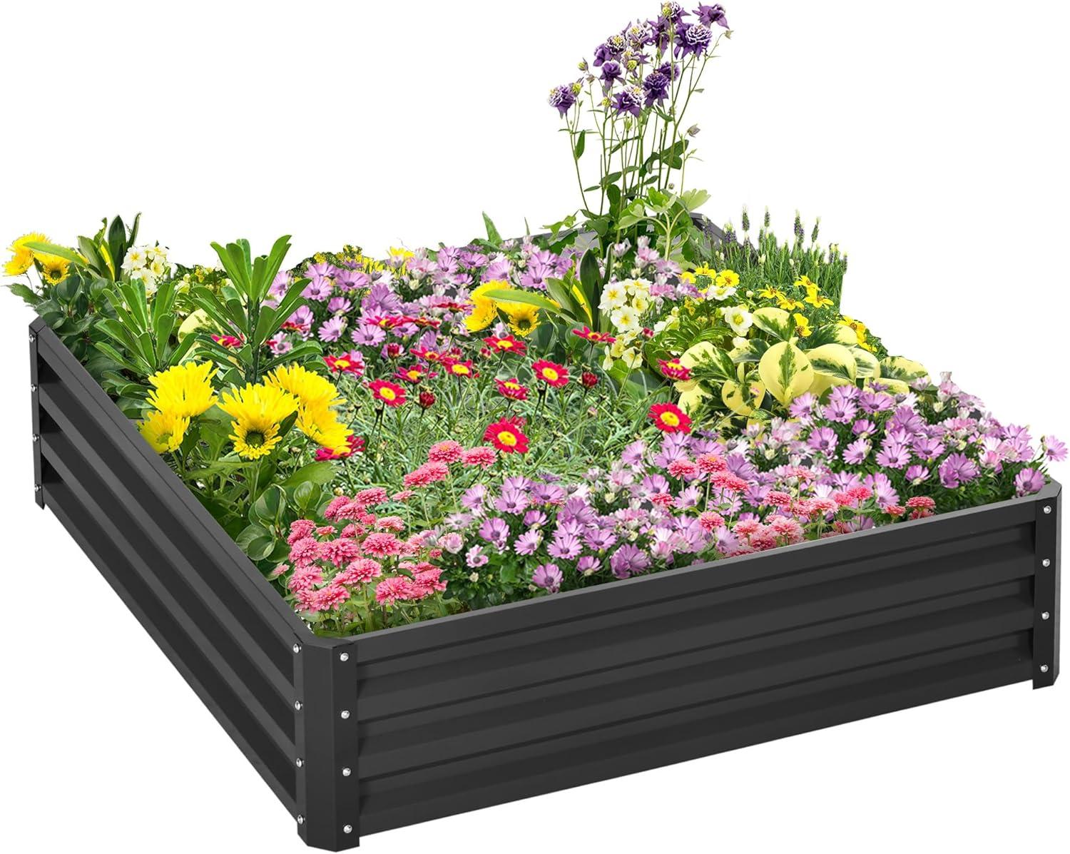 Outsunny 4' x 4' x 1' Galvanized Raised Garden Bed, Planter Raised Bed with Steel Frame for Vegetables, Flowers, Plants and Herbs, Gray