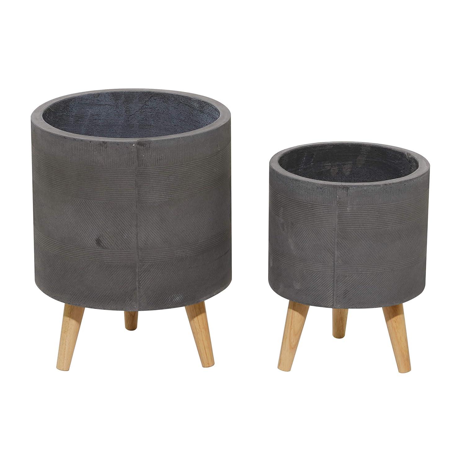 Set of 2 Textured Fiberclay Planters Gray - Olivia & May: Contemporary Indoor/Outdoor Decor, No Drainage Holes