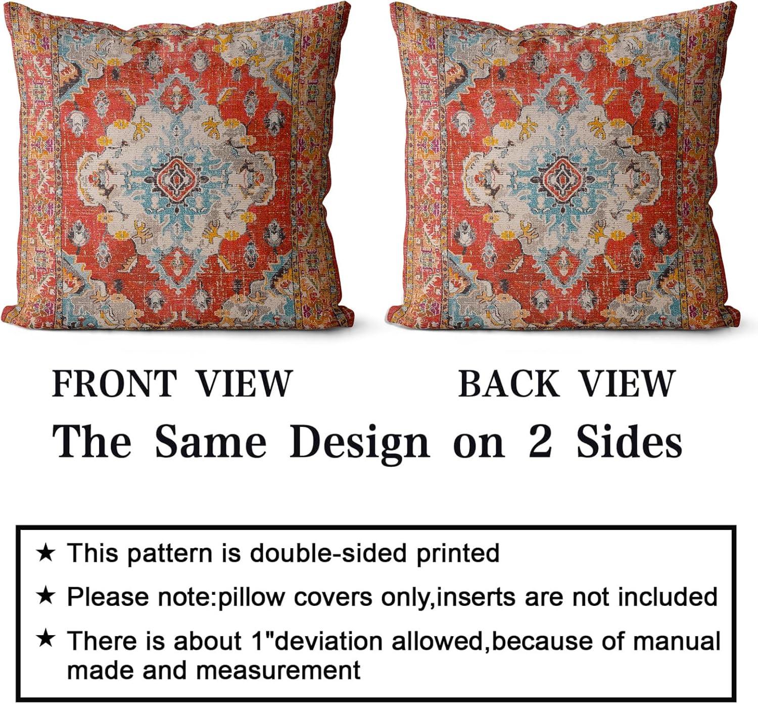Boho Green Throw Pillow Covers 18x18 inch Set of 2,Bohemian Carpet Double Sided Pattern Soft Plush Cushion Cover for Couch Sofa Bed Decorative,Only Pillowcase (No Insert)