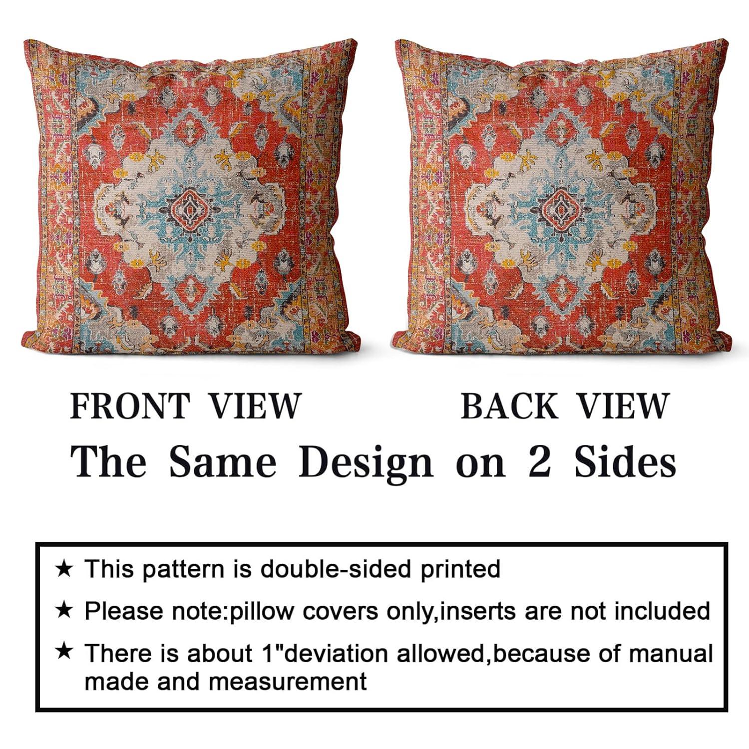 Boho Green Throw Pillow Covers 18x18 inch Set of 2,Bohemian Carpet Double Sided Pattern Soft Plush Cushion Cover for Couch Sofa Bed Decorative,Only Pillowcase (No Insert)