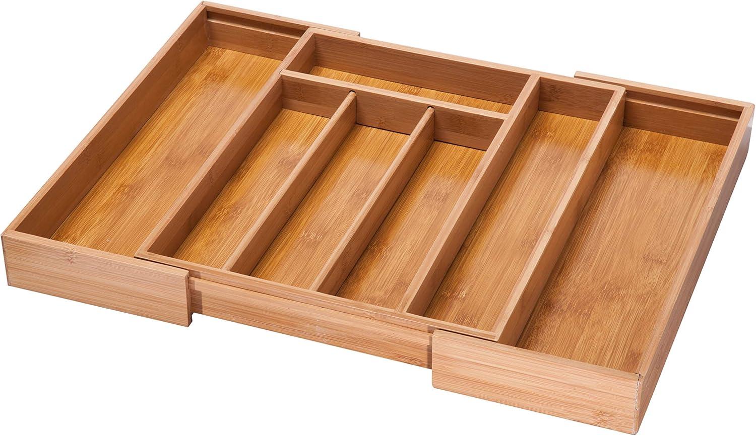 Natural Bamboo 4-Compartment Cutlery Tray Organizer