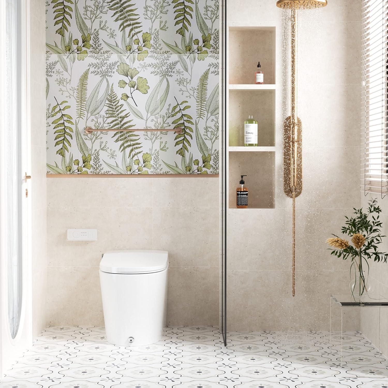 HOROW Elongated Tankless Toilet, One Piece Smart Toilet with Advance Heated Bidet Seat, Wireless Remote Control, Auto Open,HR-T05S