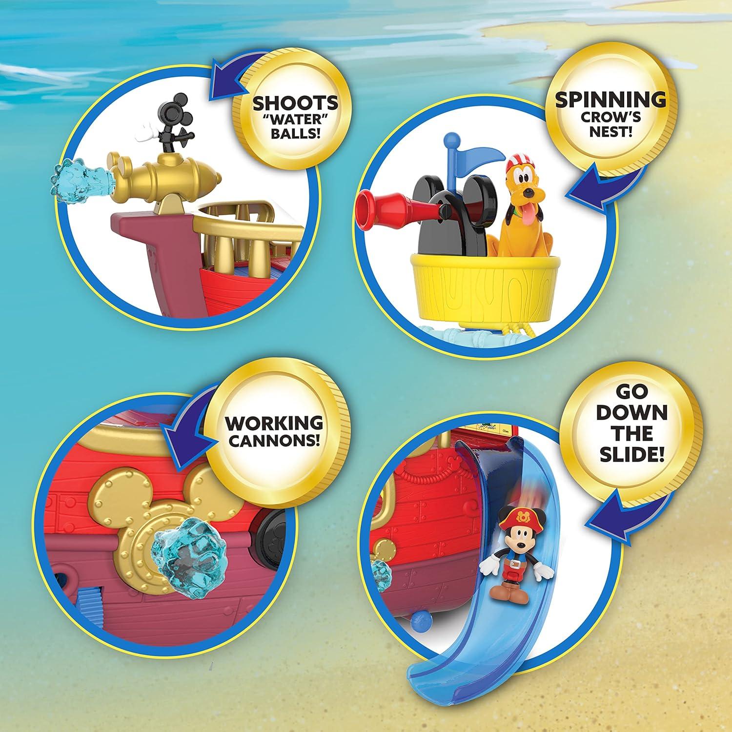 Disney Junior Mickey Mouse Funhouse Treasure Adventure Pirate Ship with Bonus Figures, 18-Piece Toy Figures and Playset, Kids Toys for Ages 3 Up,  Exclusive by Just Play