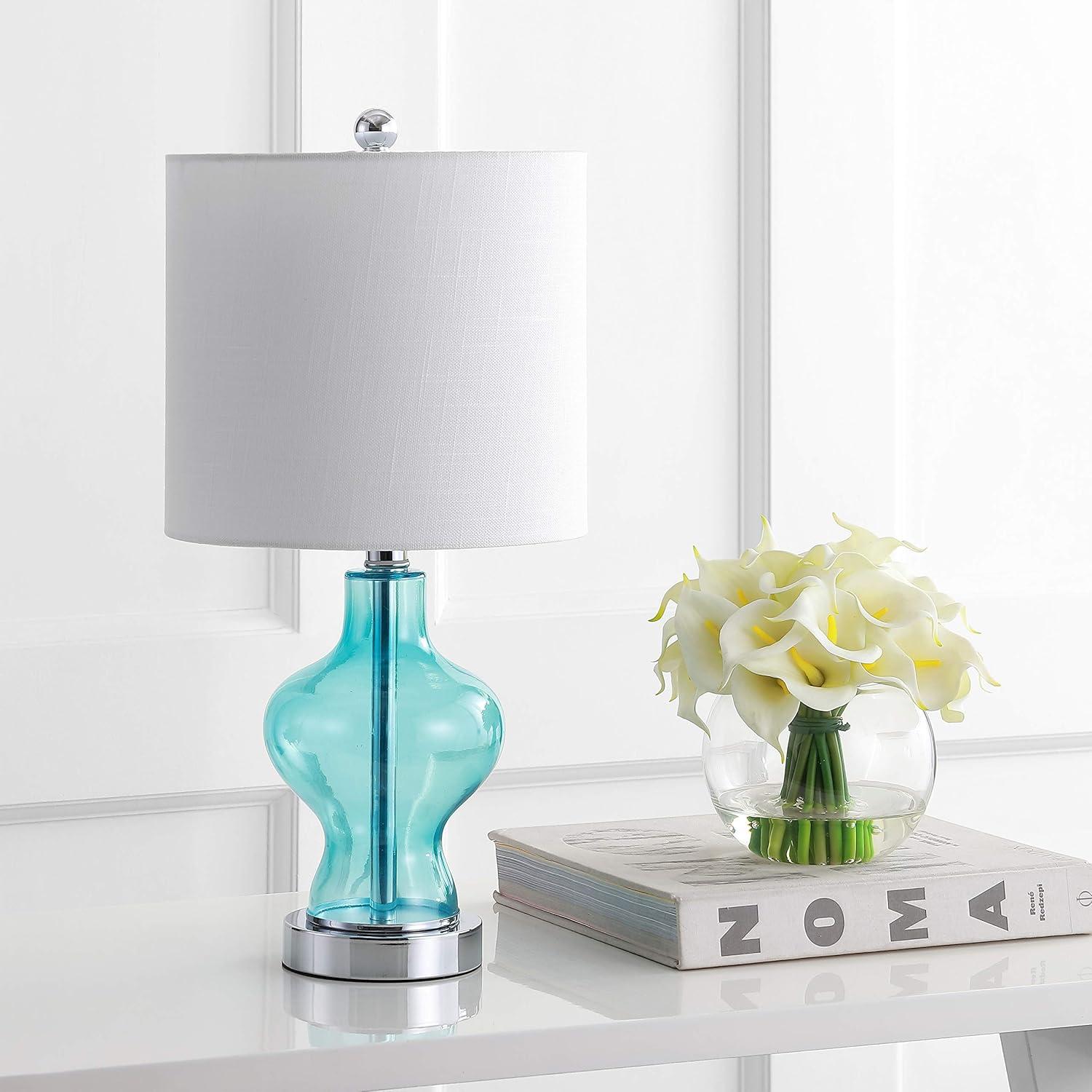 Mer 20.5" Glass/Metal LED Table Lamp, Aqua