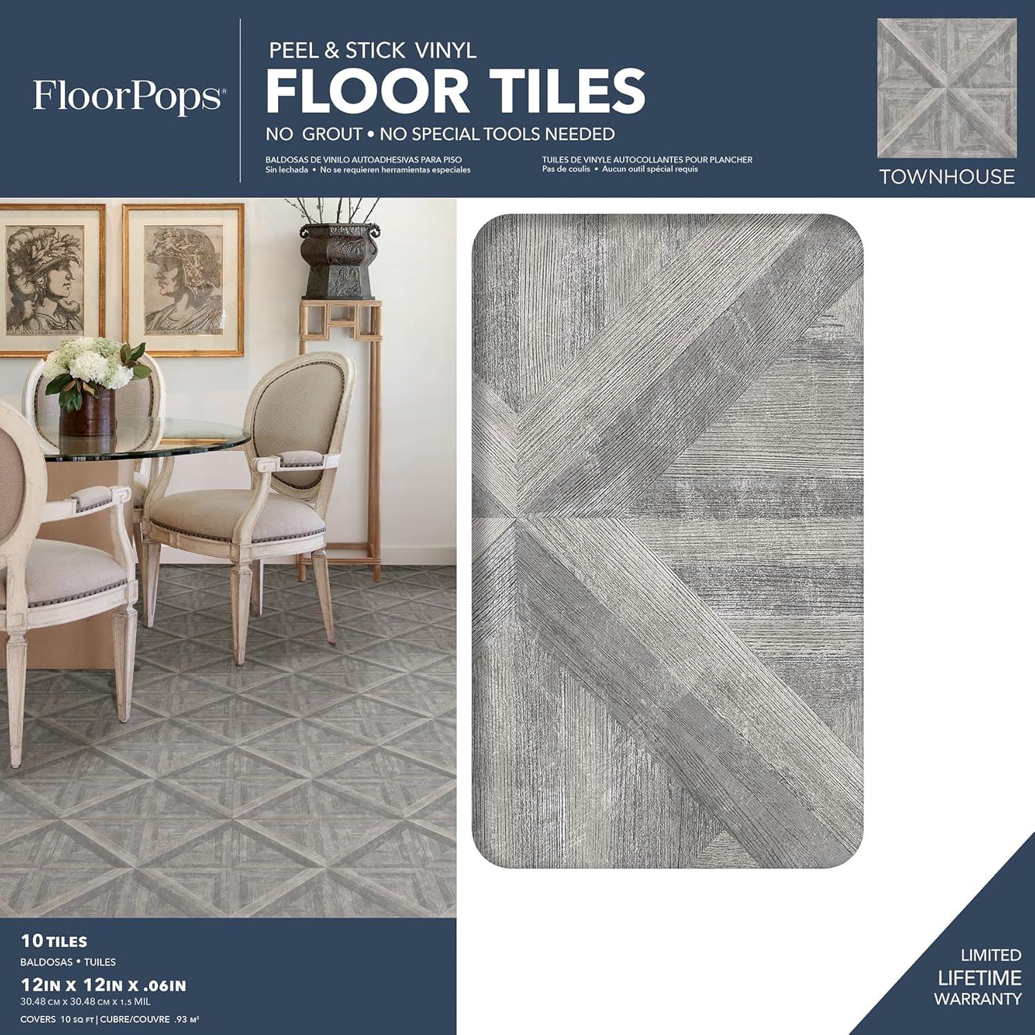 FloorPops Townhouse 12 in. x 12 in. Peel and Stick Virgin Vinyl Floor Tiles (10-Pack)
