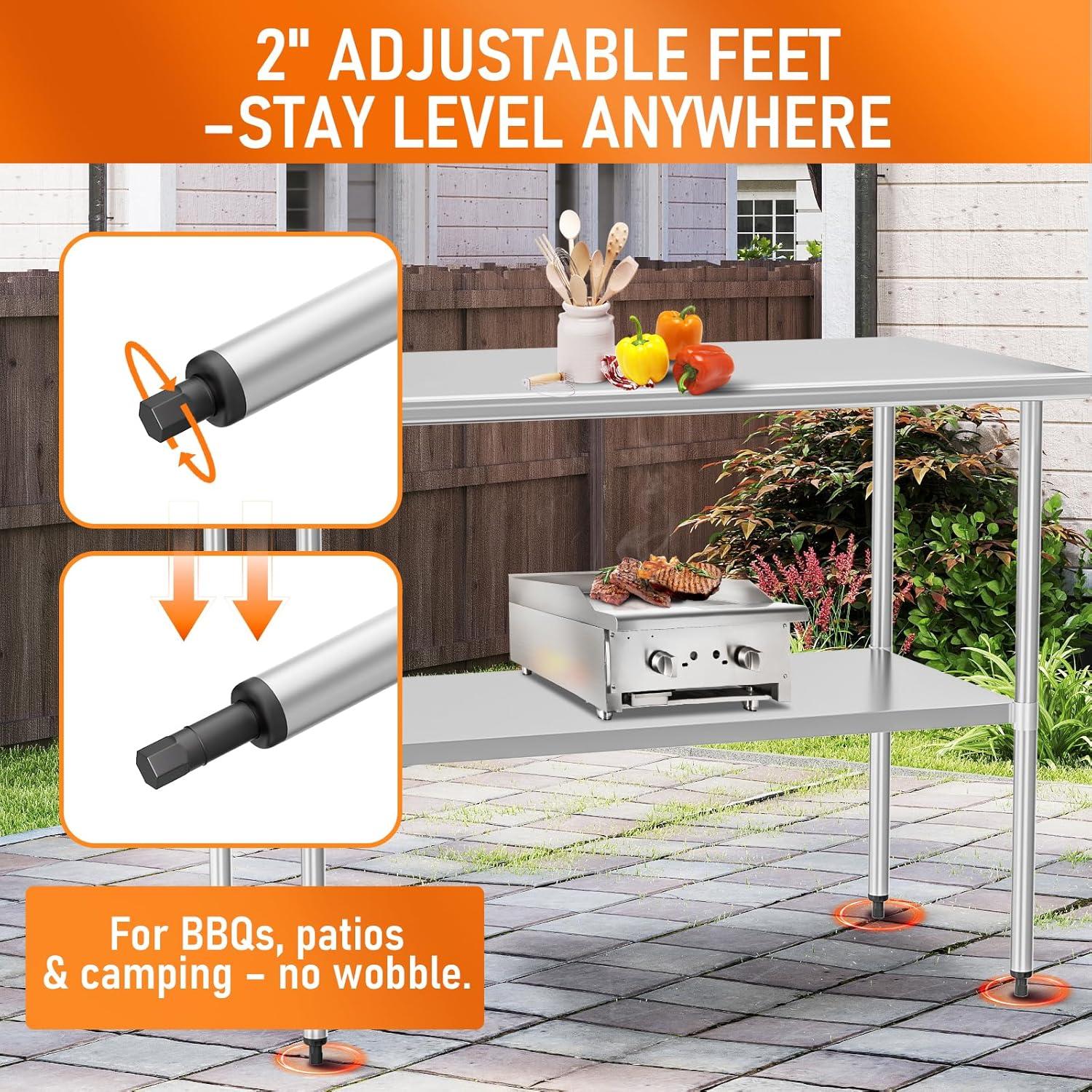 Stainless Steel Table for Food Prep & Work 30 x 48 inches Utility Table with Adjustable Undershelf, Commercial Workstation in Kitchen, Garage, Outdoor BBQ