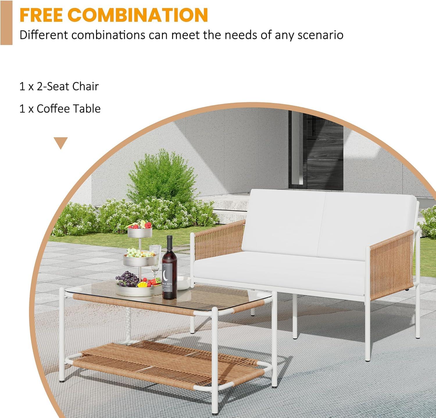 Modern White and Rattan 2-Piece Patio Furniture Set