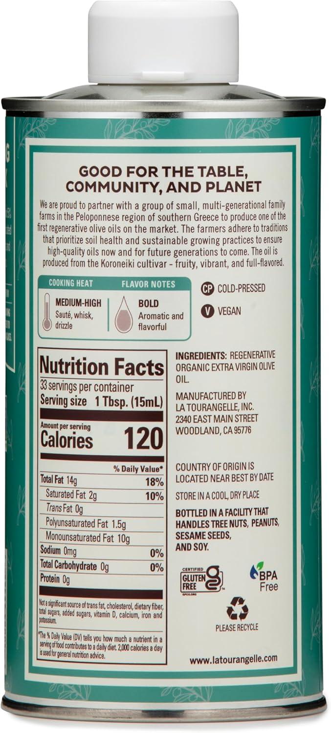 La Tourangelle, Organic Extra Virgin Olive Oil, Cold-Pressed EVOO from Spain, 25.4 Fl Oz – Spanish Olive Oil with Polyphenols for Cooking, Drizzling, Marinades, and Dipping, Rich Flavor