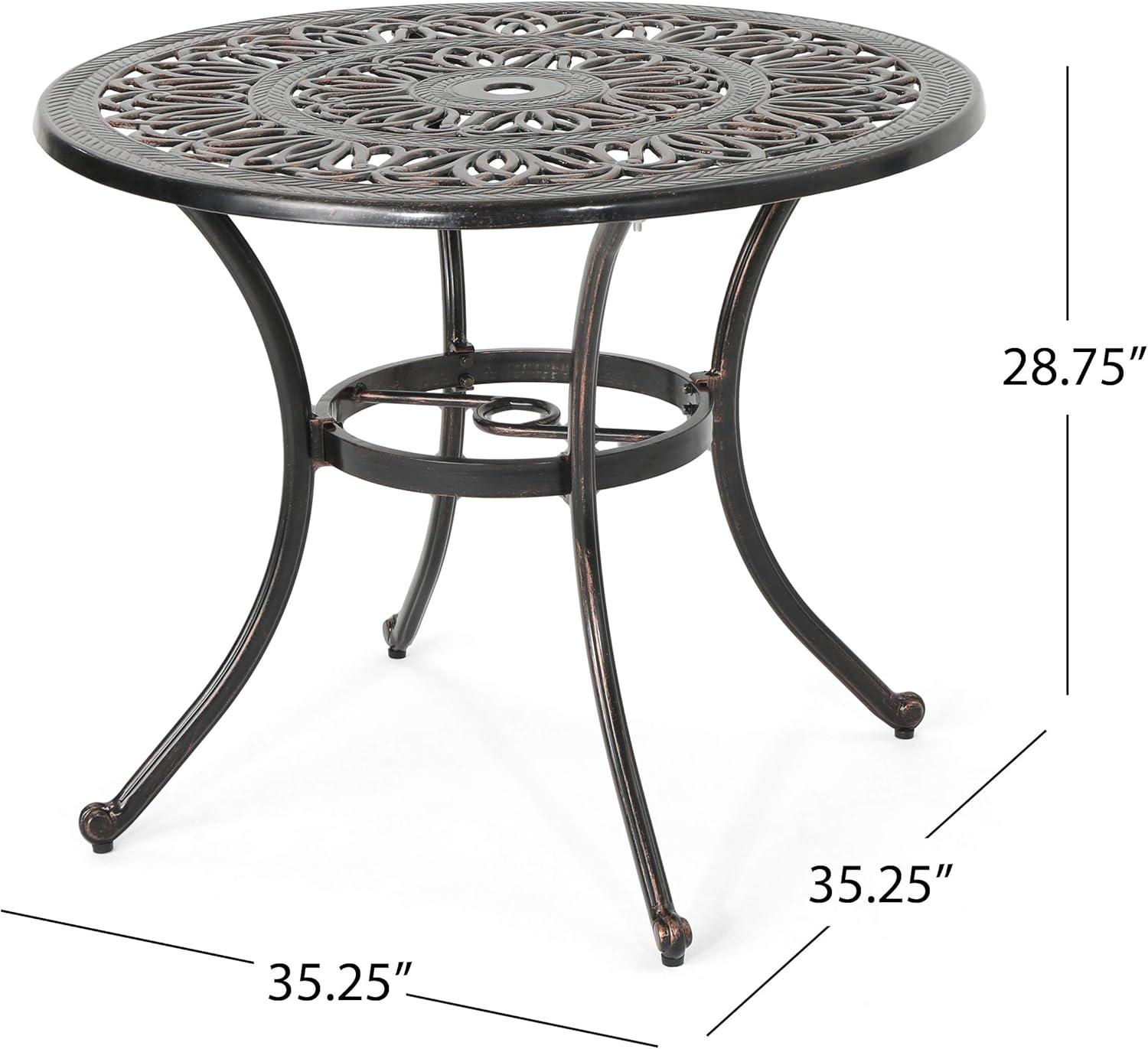 Outdoor Round Cast Aluminum Dining Table, Shiny Copper