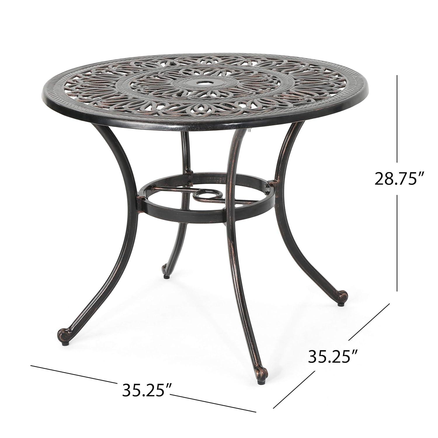 Fleur De Lis Living Outdoor Round Cast Aluminum Dining Table, Shiny Copper | Wayfair