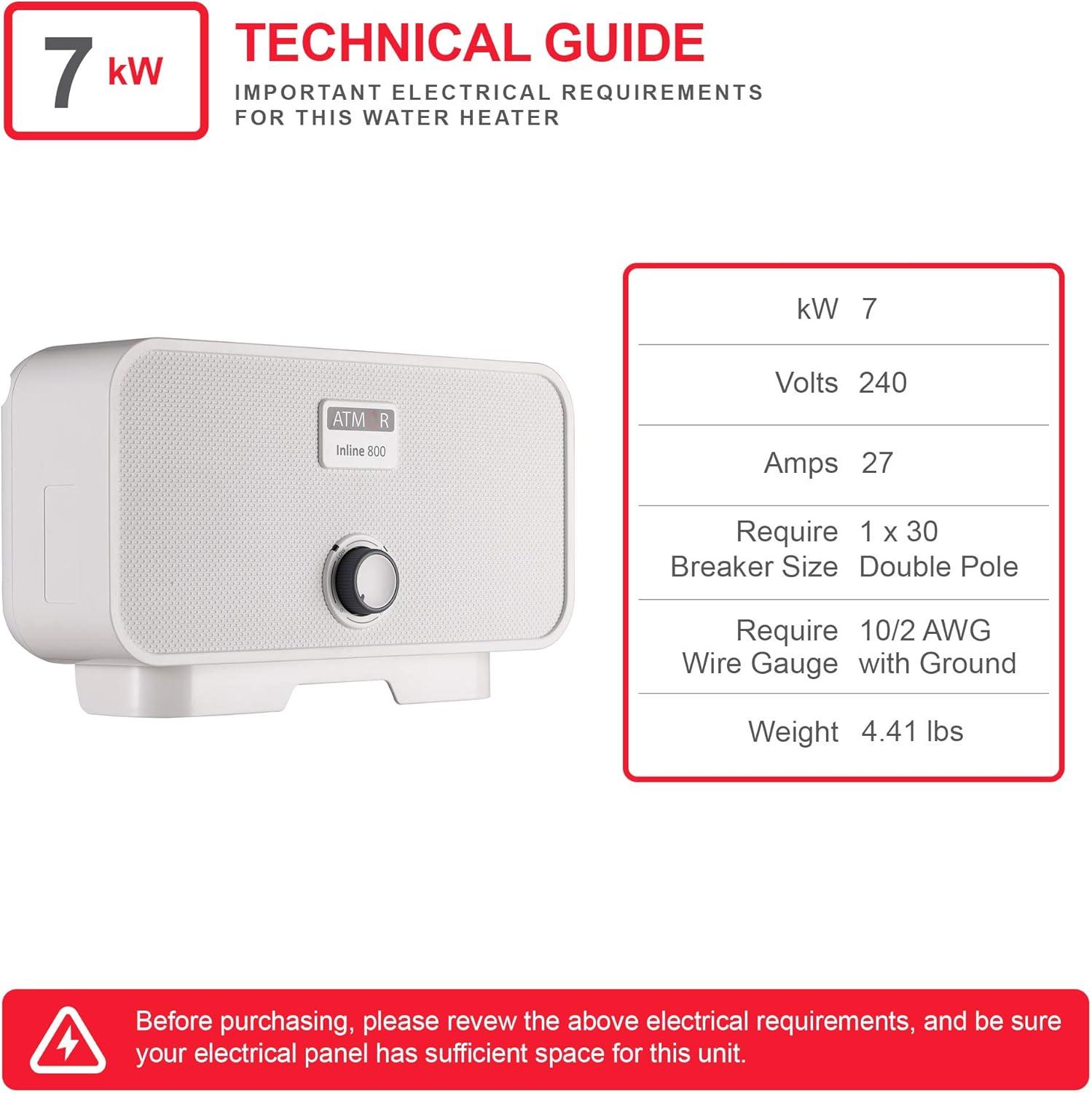 Atmor 7kW/240V 1.6 GPM Electric Tankless Water Heater Up to 2 Sinks Nationwide or 1 Shower in Warm Climates