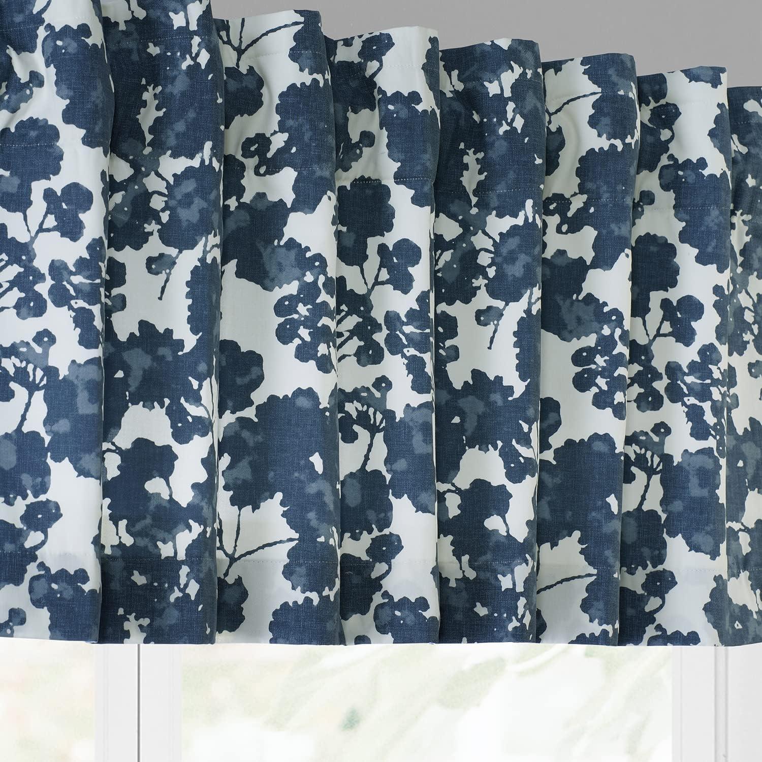 Fleur Blue and Off-White Cotton Floral Window Valance