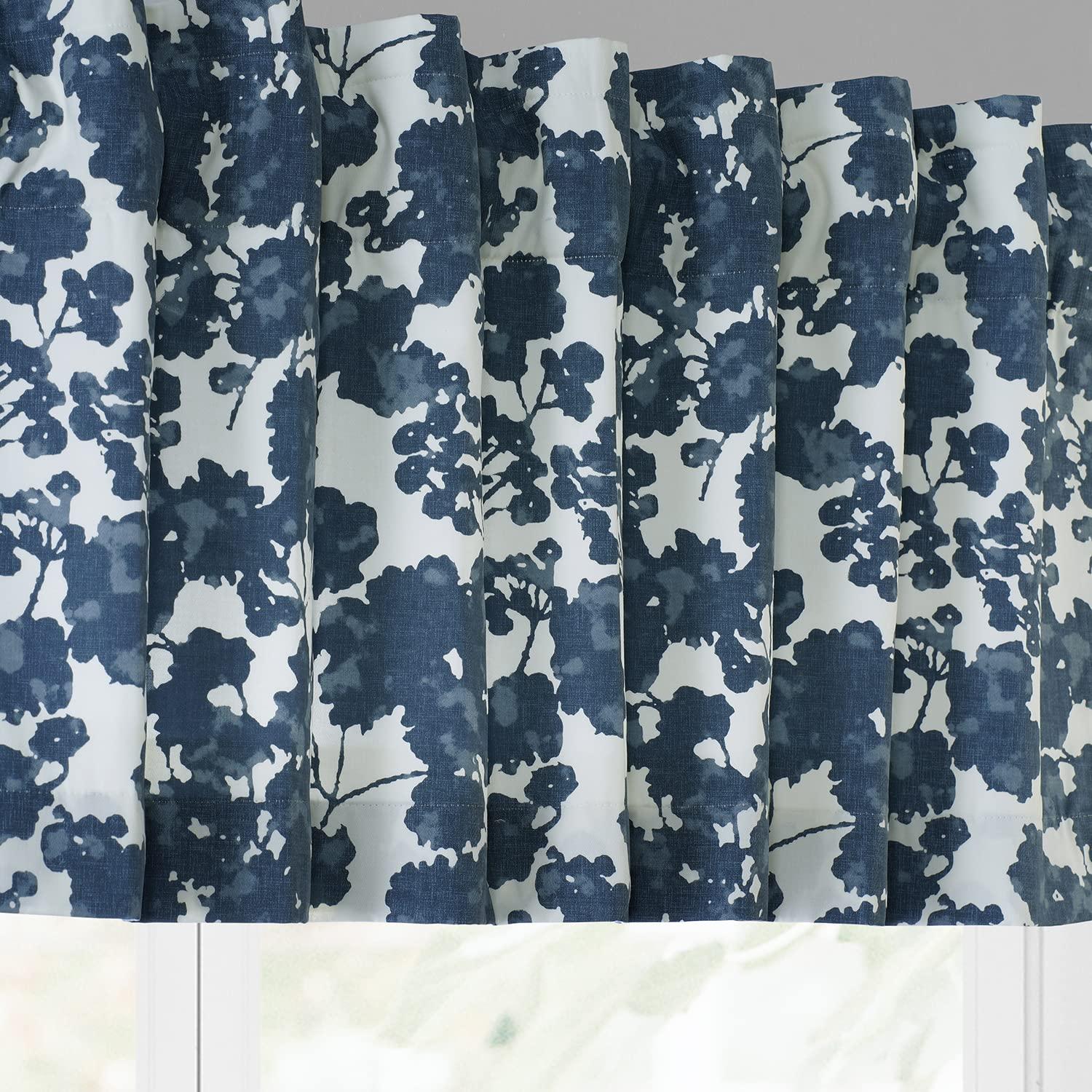 Fleur Blue Printed Cotton Rod Pocket Window Valance - 50 in. W x 19 in. L (1 Panel)