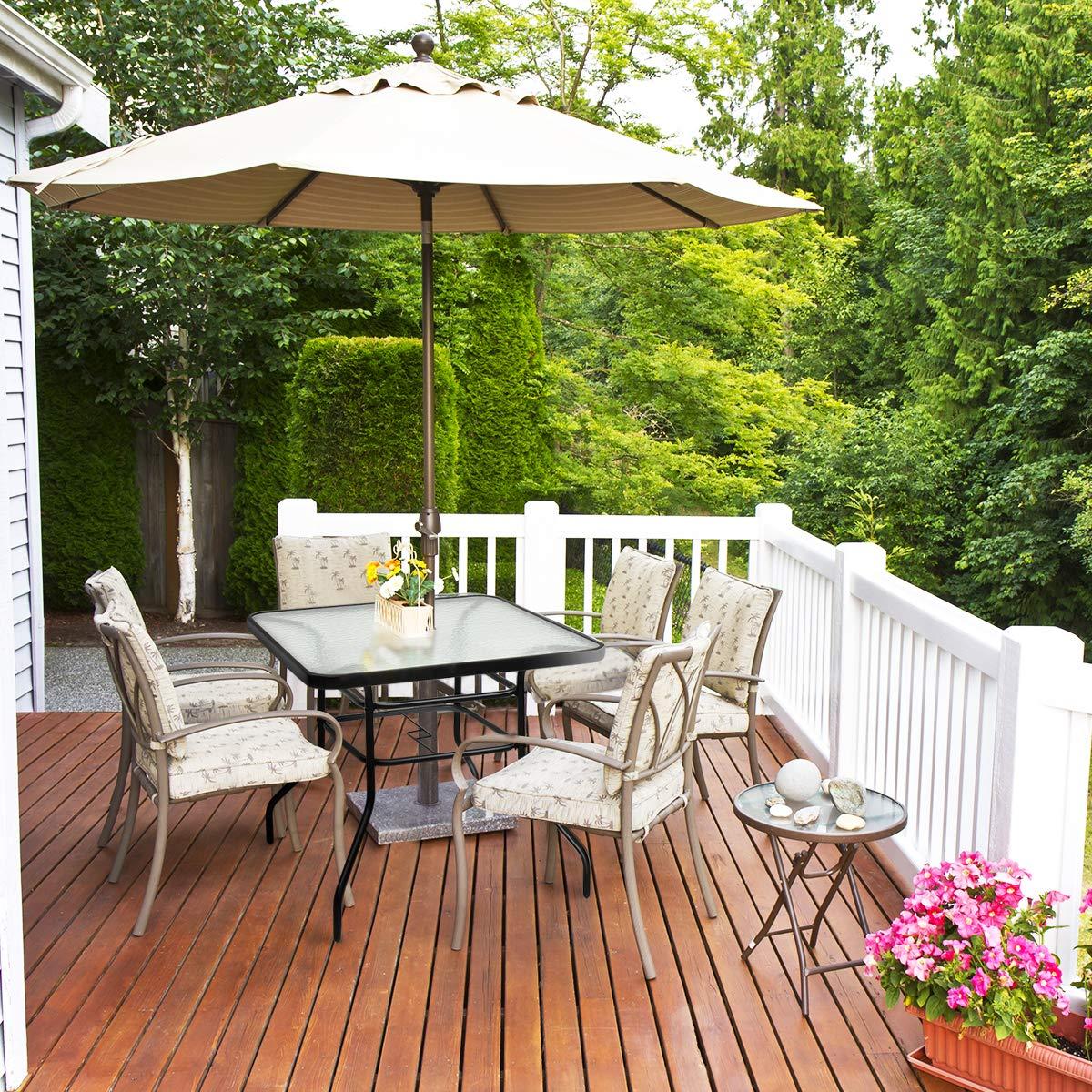 Lark Manor™ Aliyahna 32'' Patio Square Table Tempered Glass Steel Frame Outdoor Pool Yard Garden