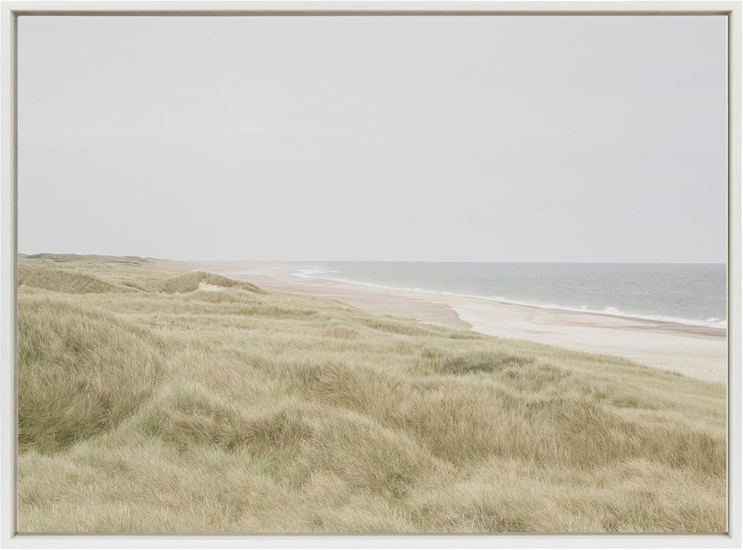 Large White Framed Coastal Landscape Canvas Print
