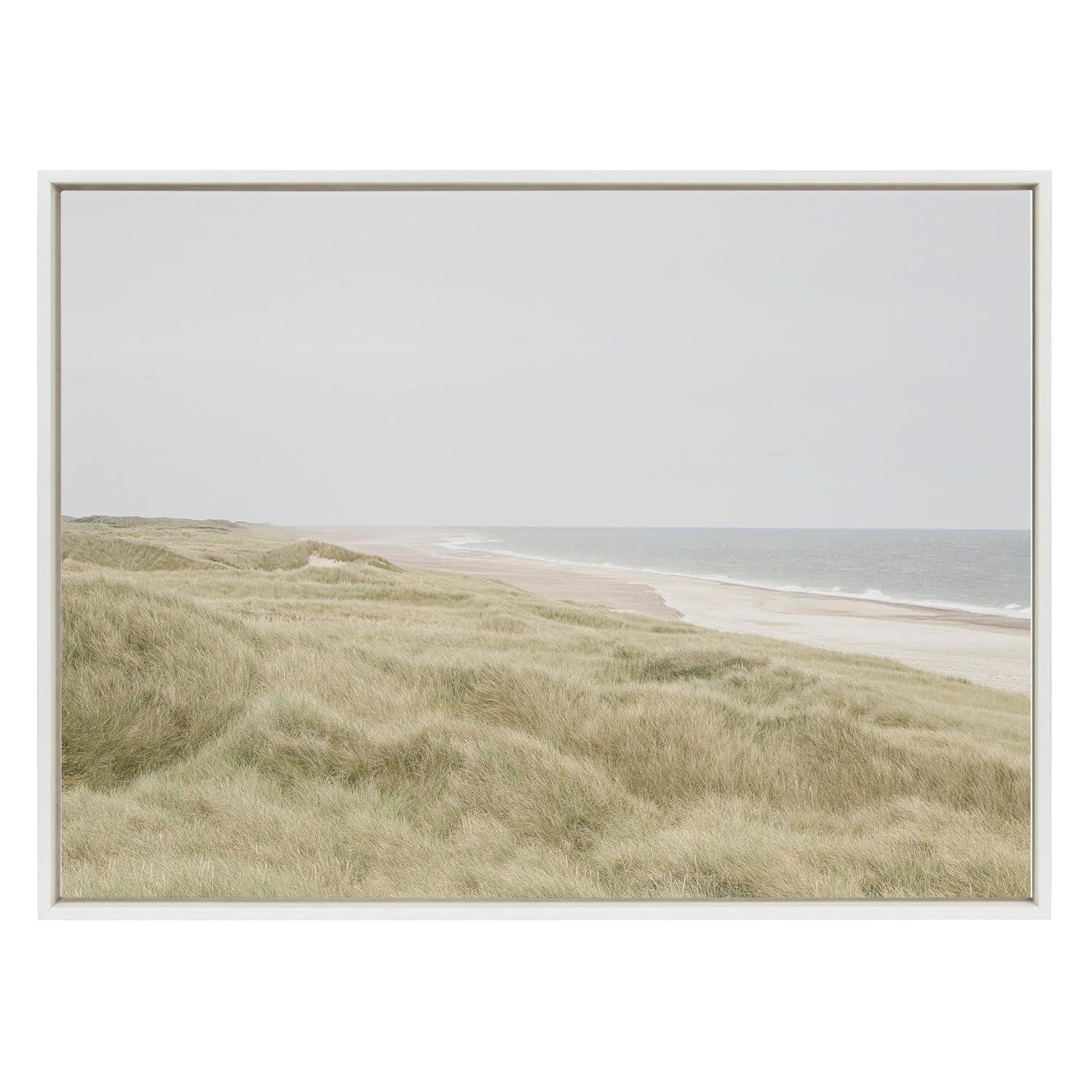 Kate and Laurel Sylvie Peaceful and Serene Coastal Landscape Framed Canvas Wall Art by The Creative Bunch Studio, 31.5x41.5 White, Modern Coastal Beach Landscape Art for Wall