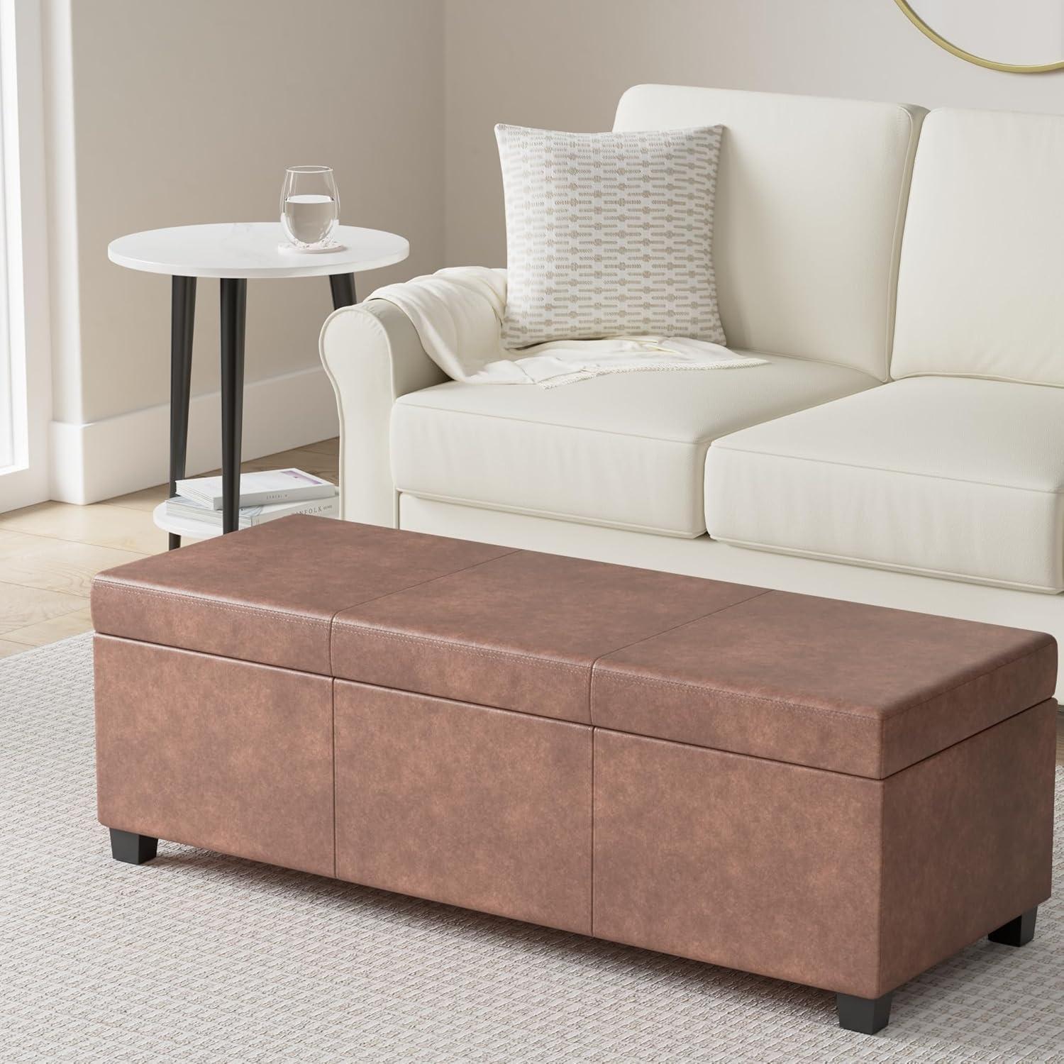 Simpli Home Avalon 48"W Upholstered Storage Ottoman Bench with Large Interior Storage