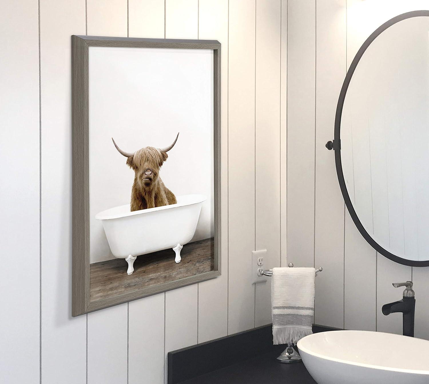 18" x 24" Blake Highland Cow in Tub Color Framed Printed Glass by Amy Peterson Art Studio - Kate & Laurel All Things Decor