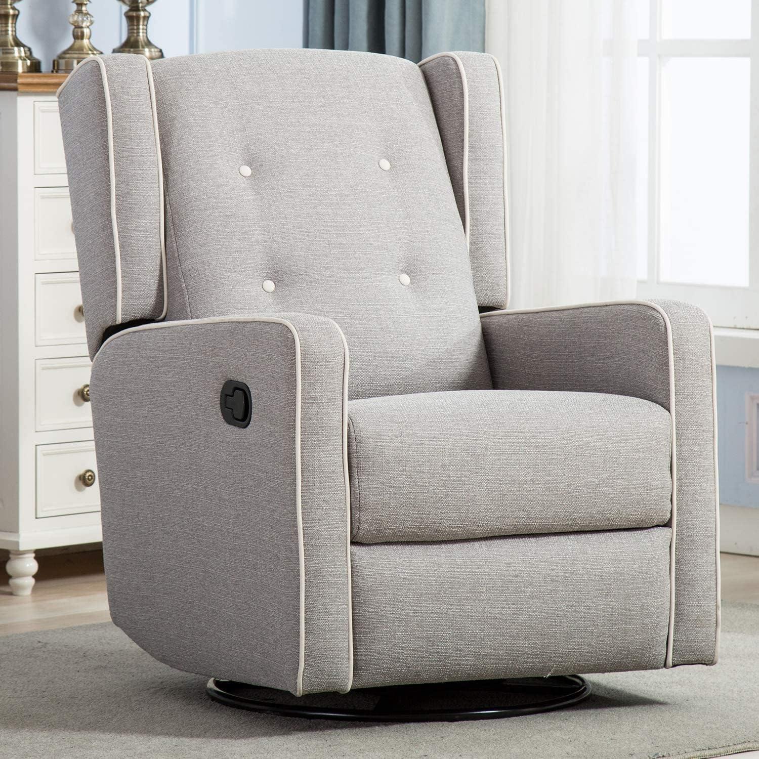 Bonzy Home Swivel Rocker Recliner Chair, Manual Reclining Chair, Single Seat Reclining Chair, Gray