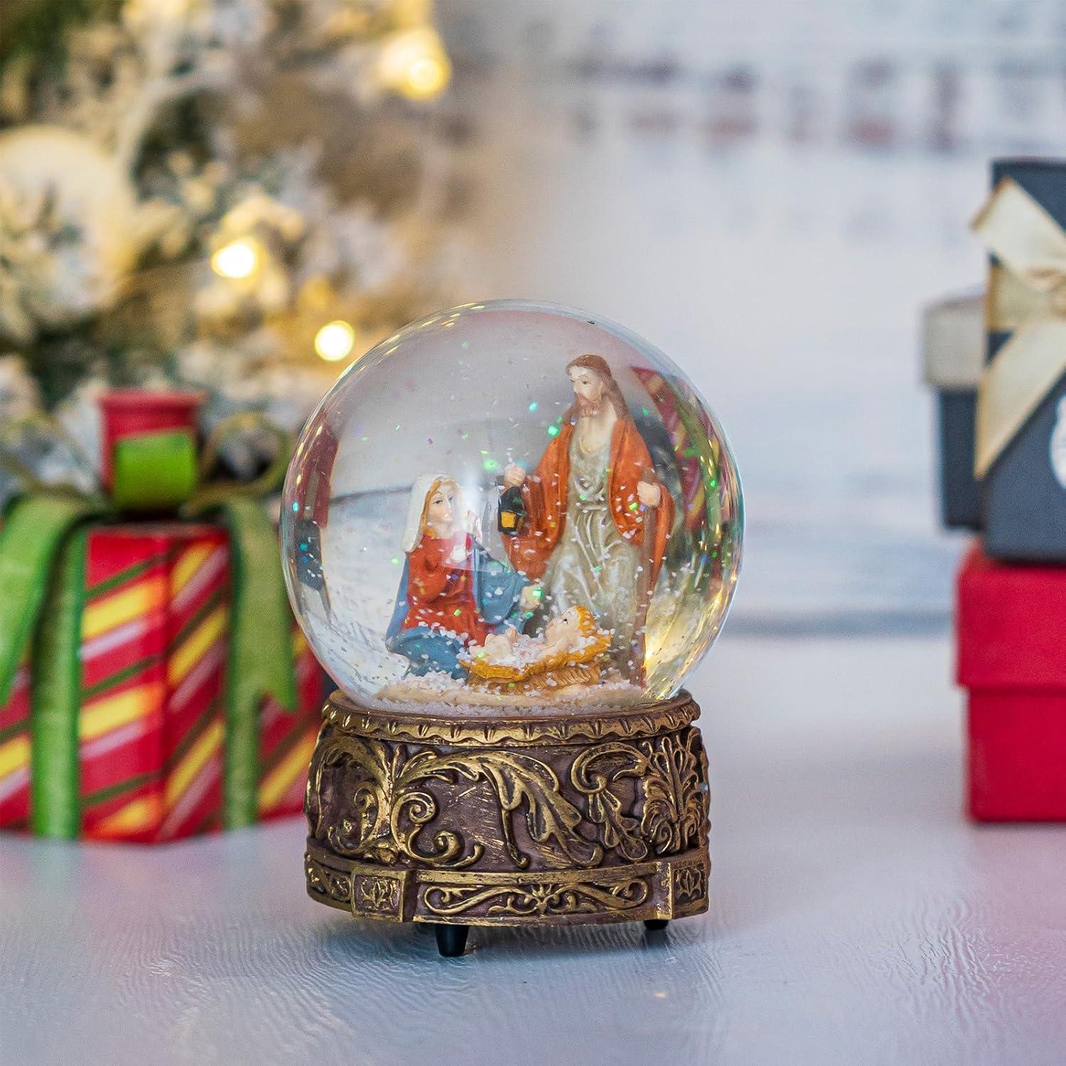 Snow Globes Glitter Water Globe Musical Snow Globe Decoration Plays Silent Night, 100 mm, Nativity