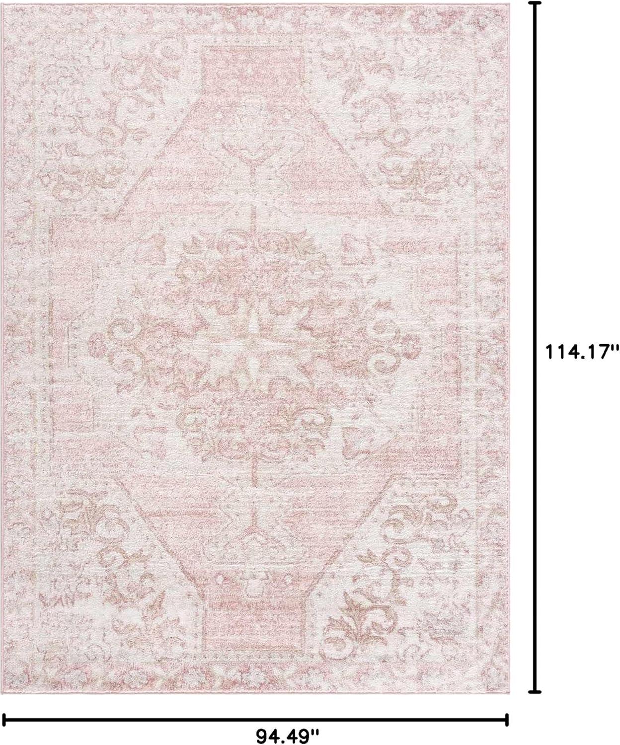 BoutiqueRugs Blush & Light Pink Collection Snead Bohemian Oriental Medallion Large Area Rug - Traditional Floral Carpet for Living Room - Blush, Pale Pink, Cream - 7'10" x 9'6" (8x10 Area Rug)