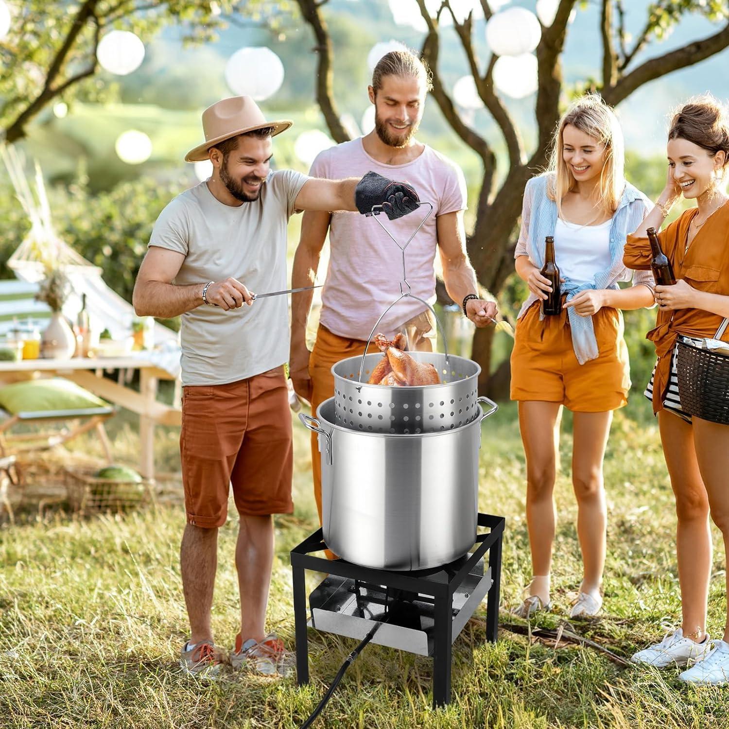 ROVSUN 60QT Turkey Fryer & Seafood Boiler Steamer with 150,000 BTU Propane Stove, Aluminum Outdoor Deep Fryer with Basket & Hook for Outdoor Backyard
