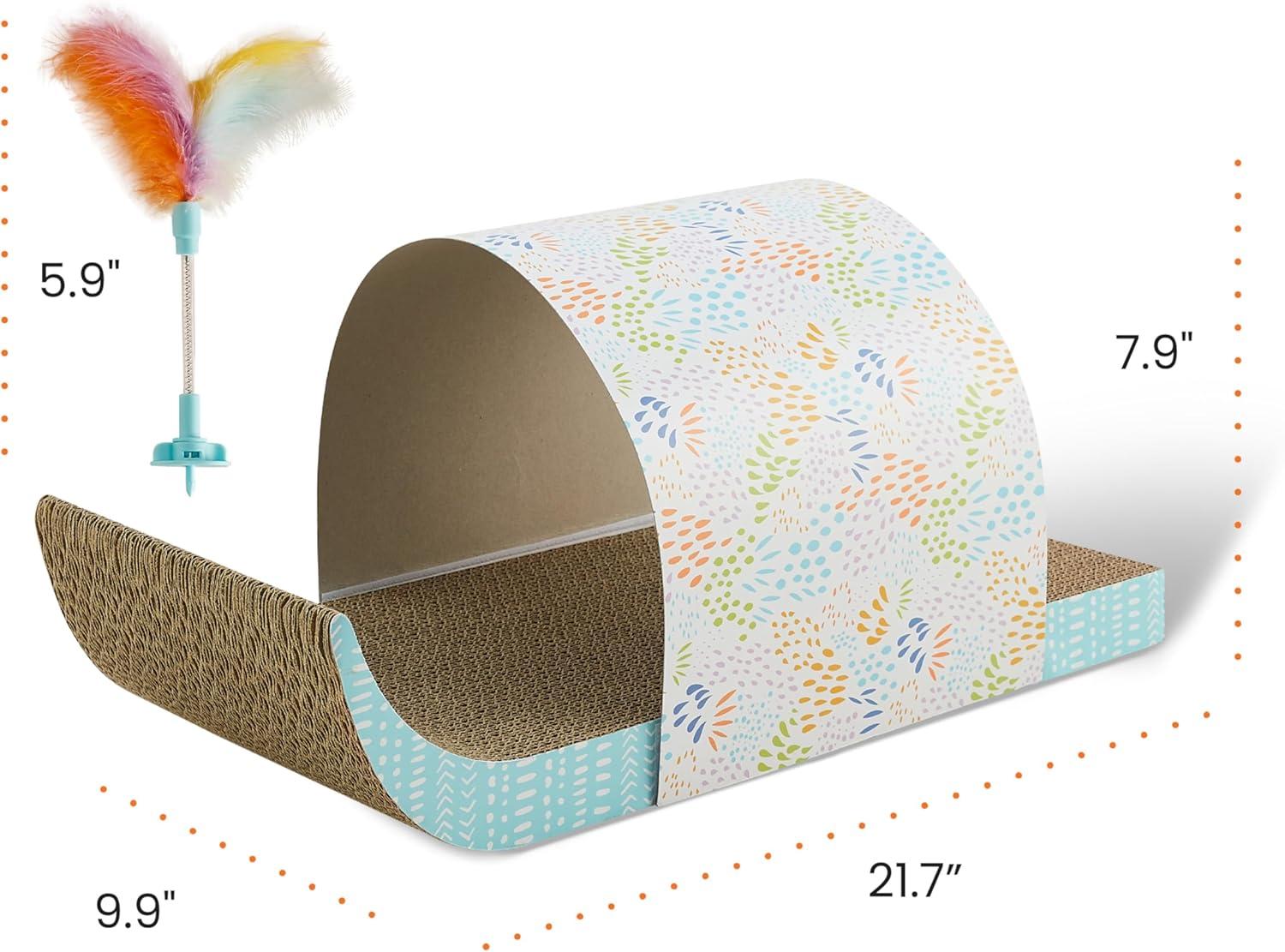 Catstages Cat Tunnel Scratcher with Feather Spring Toy and Removable Tunnel, Corrugated Scratching Pad for Rest, Play, & Nail Trimming, Multicolored