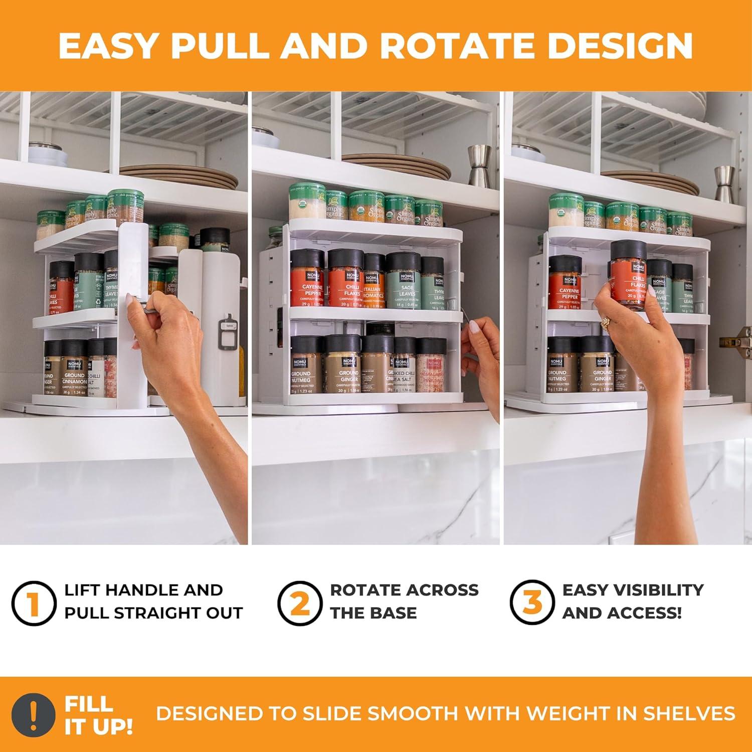 Cabinet Caddy SNAP! Spice Rack Organizer for Cabinet - Slide & Rotate Seasoning Organizer - 3 Snap-In Adjustable Shelves for 5 Tier of Storage - Magnetic Modular Design - 8.9”H x 6.1”W x 10.8”D