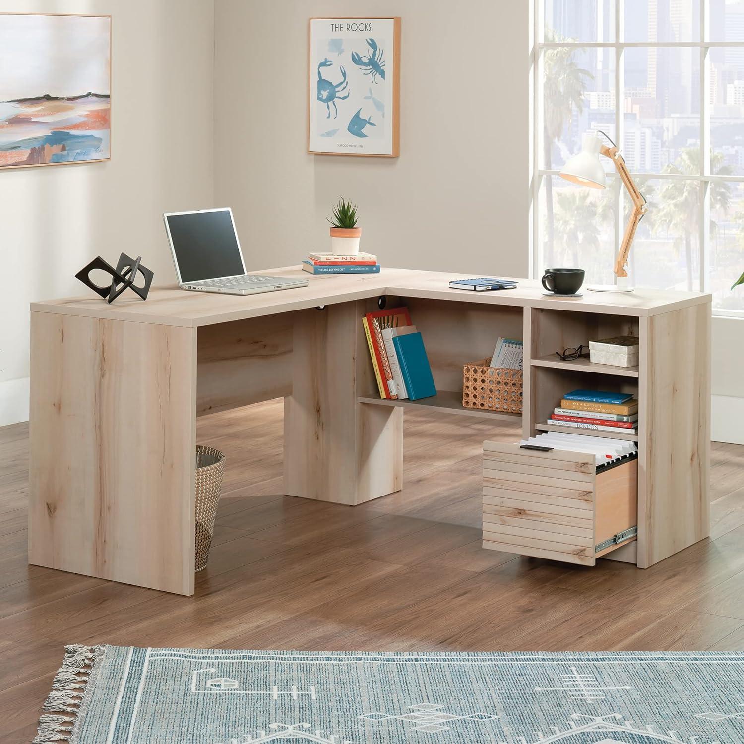 Harvey ParkL Shape Desk Pacific Maple - Sauder: Home Office Furniture, Modern Design, Storage Space