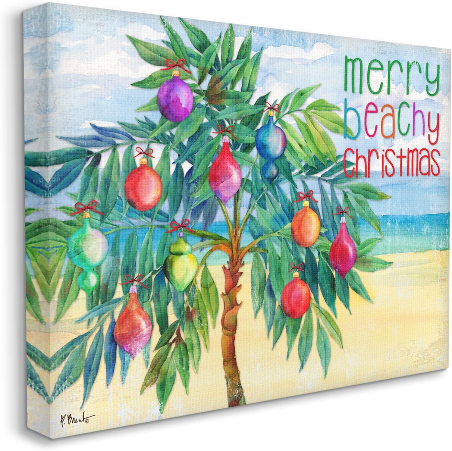 Stupell Industries Merry Beachy Christmas Holiday Palm Graphic Art Gallery Wrapped Canvas Print Wall Art, Design by Paul Brent