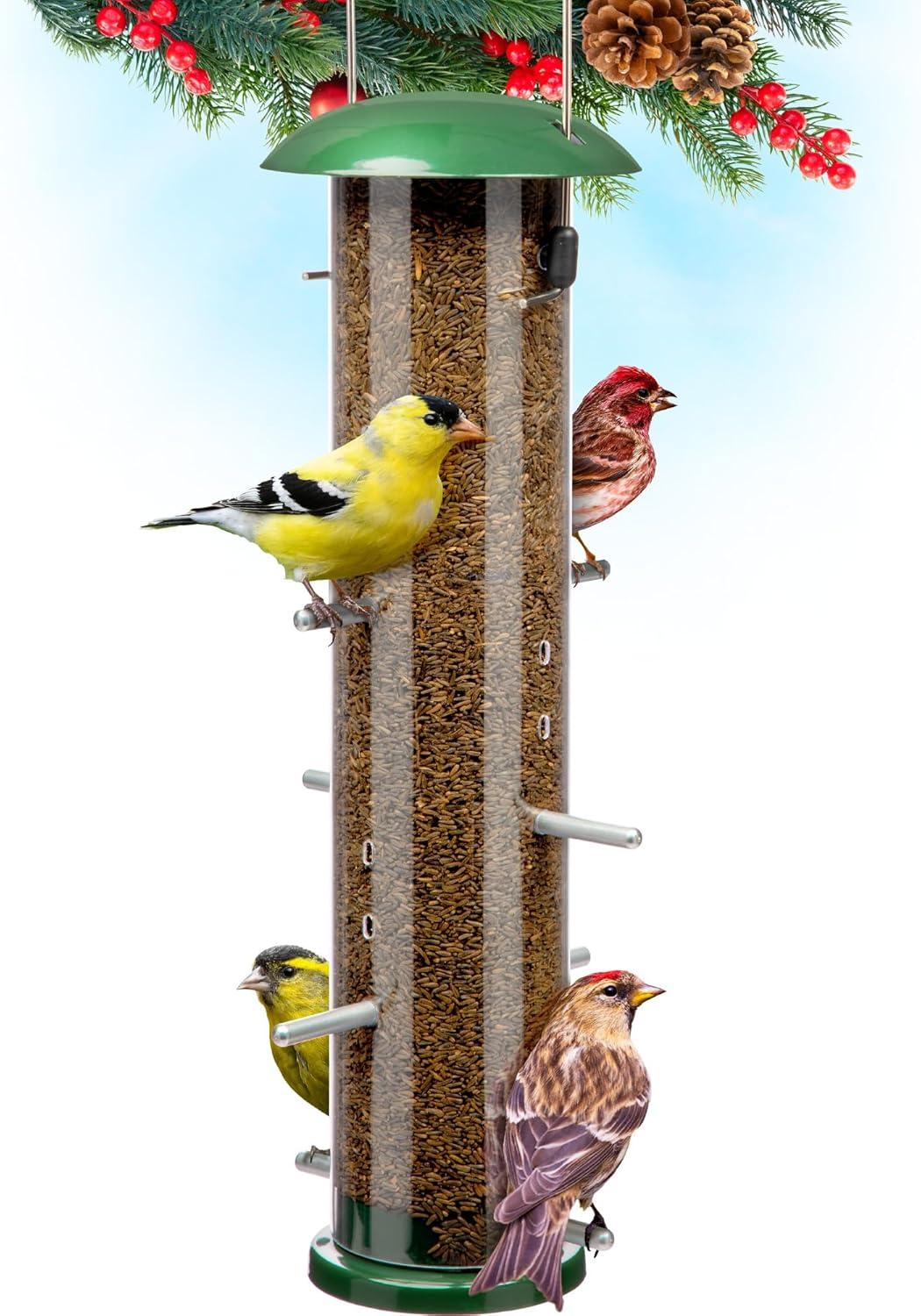 Thistle Feeder, Nyjer Feeder, Wild Birdfeeder - Chewproof Metal and Rigid Plastic - 8 Feeding ports and Perches