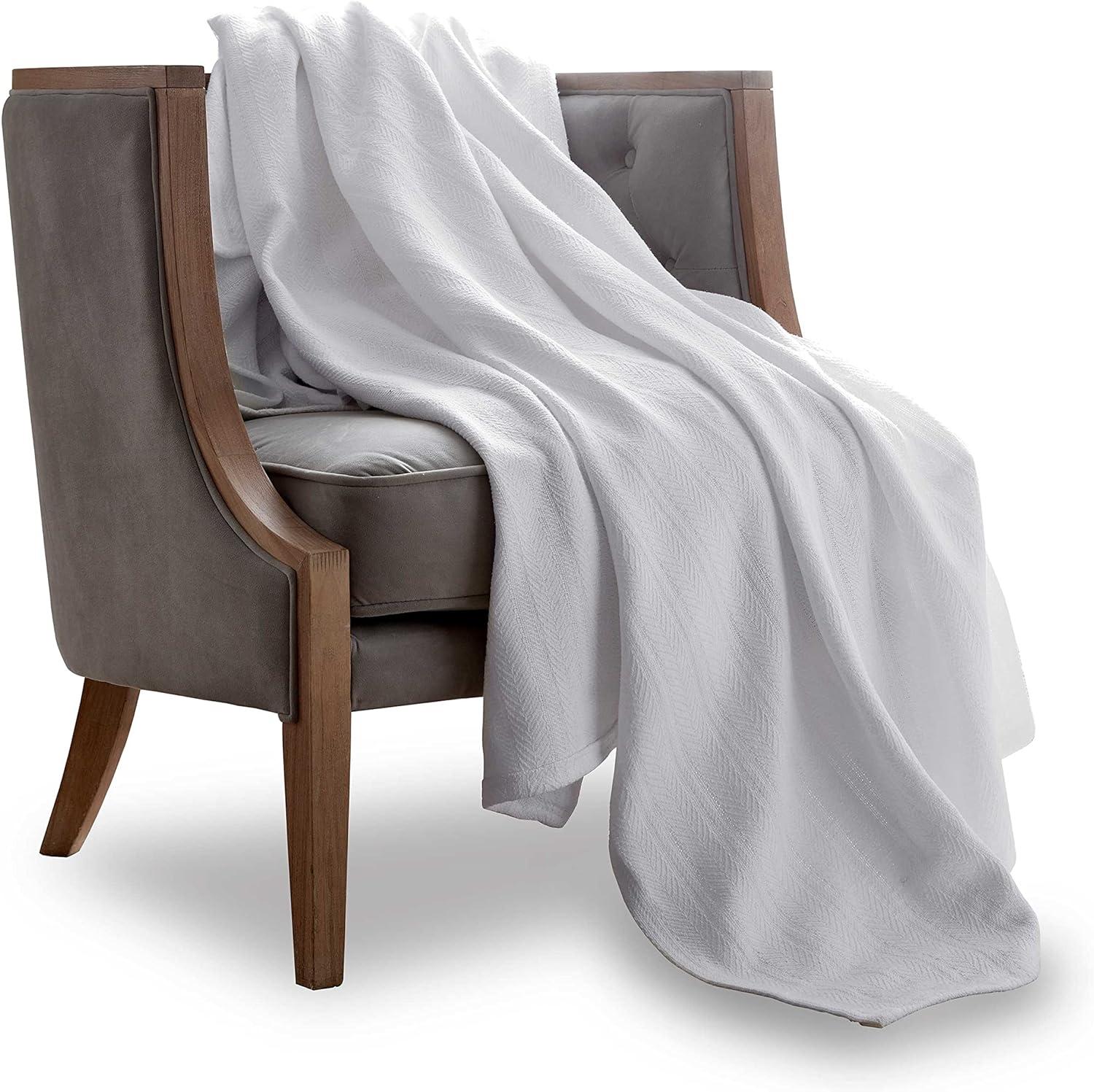 Vellux 100% Cotton Blanket - Soft, Breathable, Cozy & Lightweight Thermal Blanket  All-Season Blanket Perfect for Layering Bed, Couch & Sofa - Hotel Quality