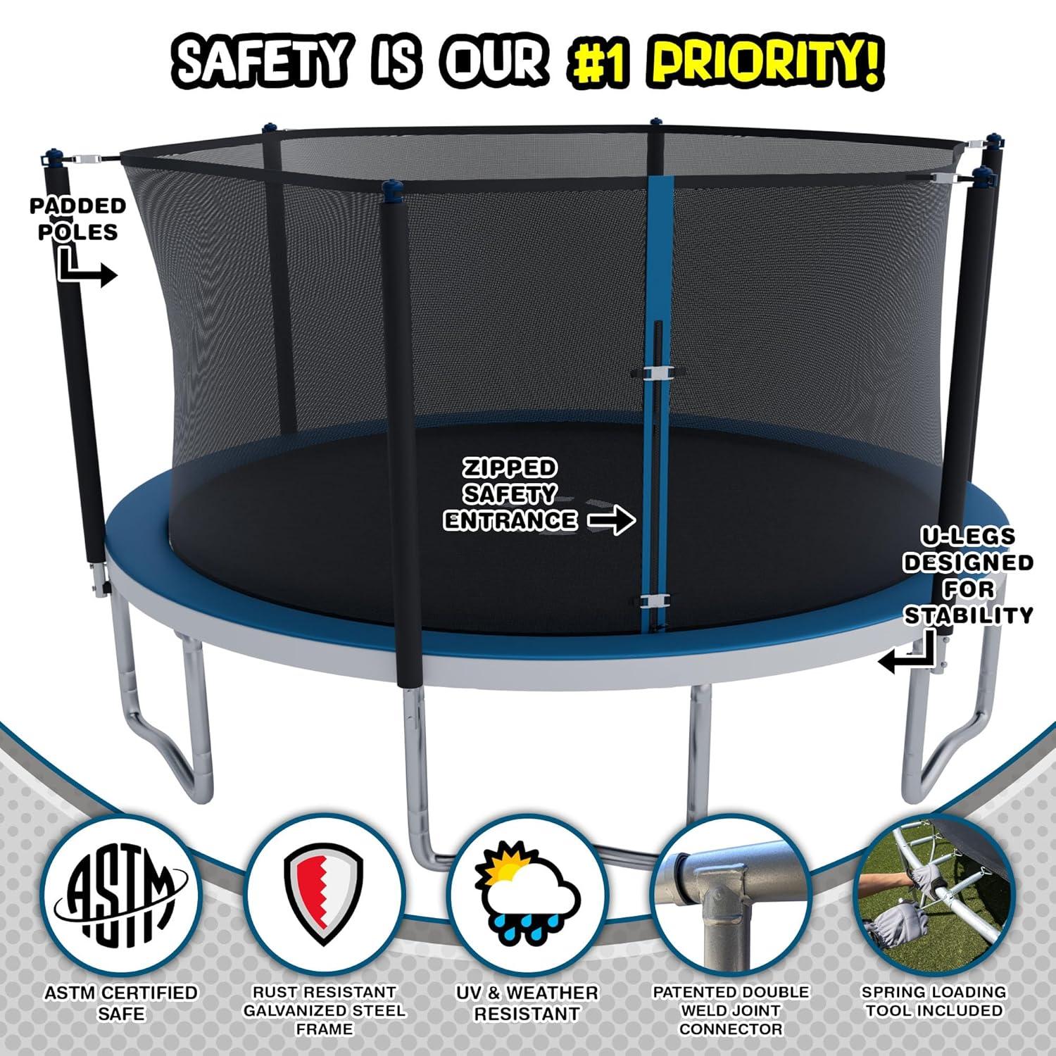 TruJump Sportspower TruJump 14' Round Trampoline with Safety Enclosure & with Lifetime Warranty on Jump Mat