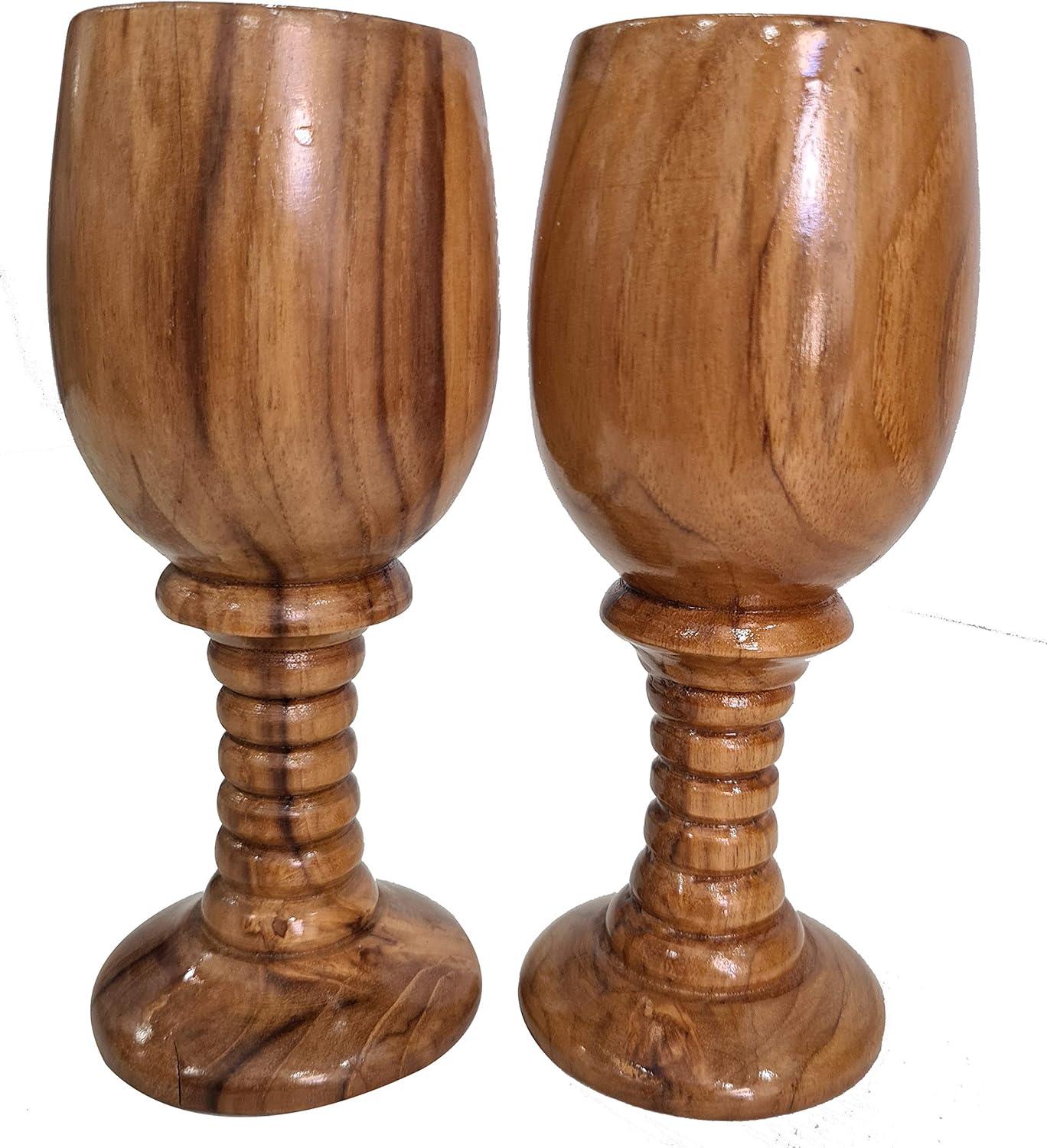 CollectiblesBuy Wooden Goblet Drinking Dining Cup Gifting Collection Wine Chalice Pair Drinkware Vintage Style Handmade Wood Wine Glass Toasting