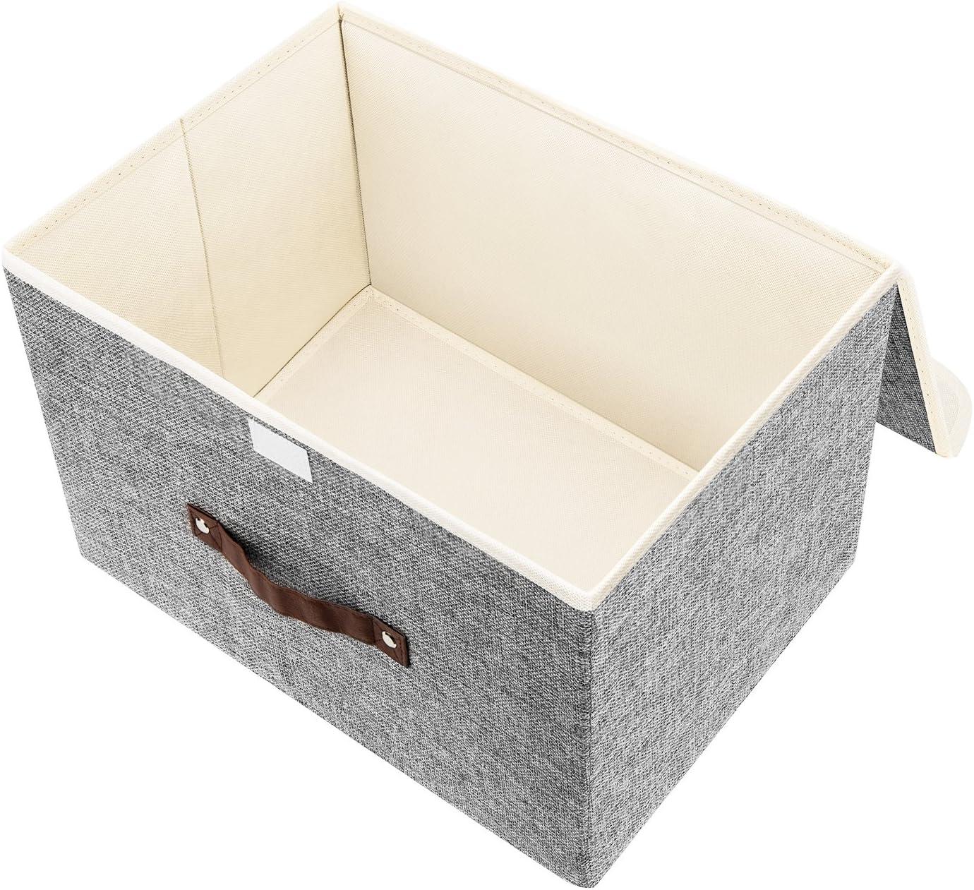 Gray Fabric Collapsible Storage Boxes with Lids, 2 Pack