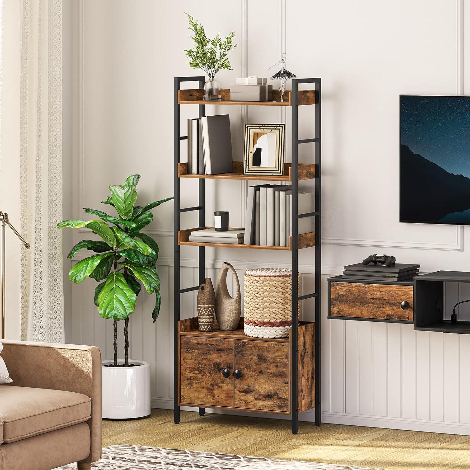 HOOBRO 4-tier Bookshelf with Doors and Storage Shelves & Reviews | Wayfair