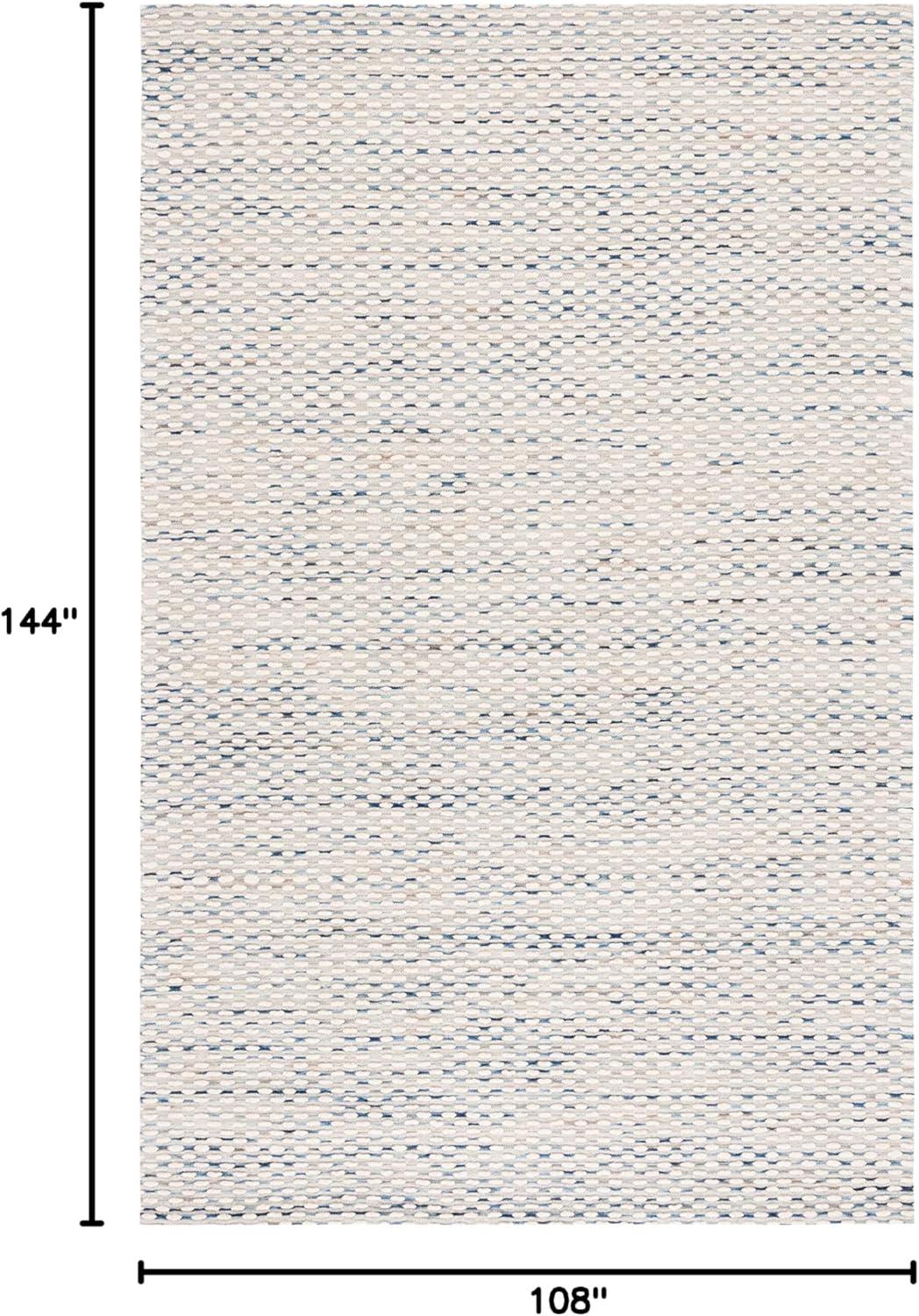 White and Navy Rectangular Wool 9' x 12' Flat Woven Handmade Rug