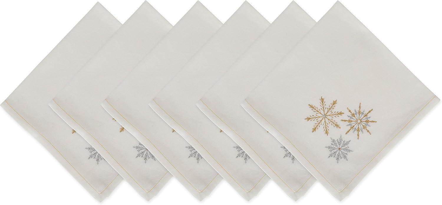 Gold & Silver Snowflakes Embroidered Cotton Napkin Set, 20x20"