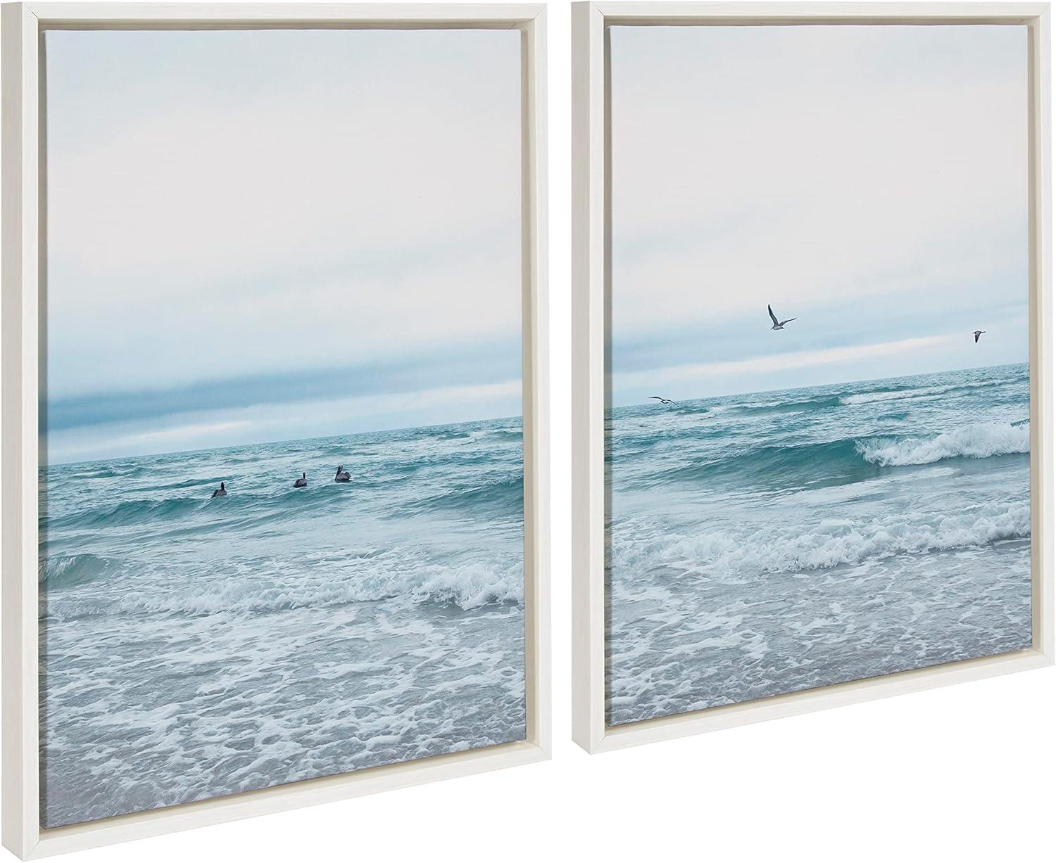 Kate and Laurel Sylvie Ocean Swim Left and Right Framed Canvas by Stephanie Klatt, 2 Piece 18x24, White