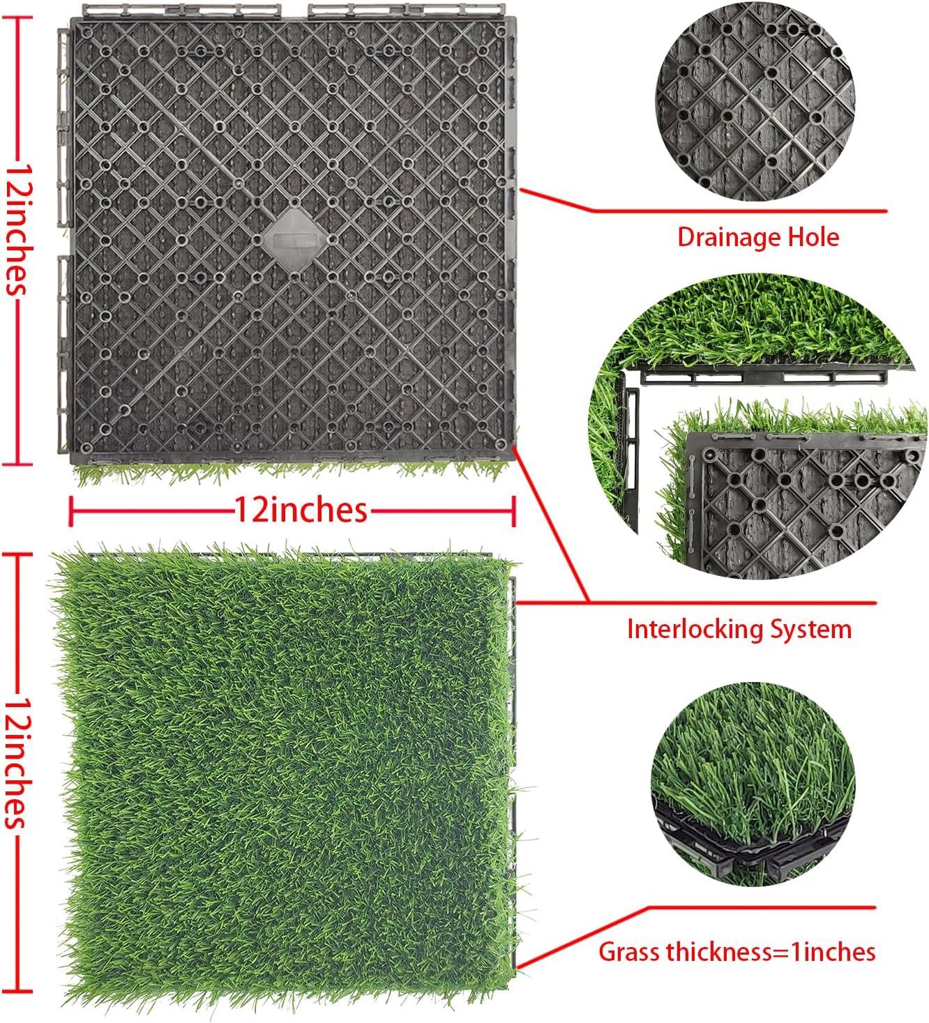 9 Pack 12" × 12" Artificial Grass Tiles - Self-Draining, Interlocking, and Easy to Install - Perfect for Patios, Balconies, Dogs, Pets, and Kids