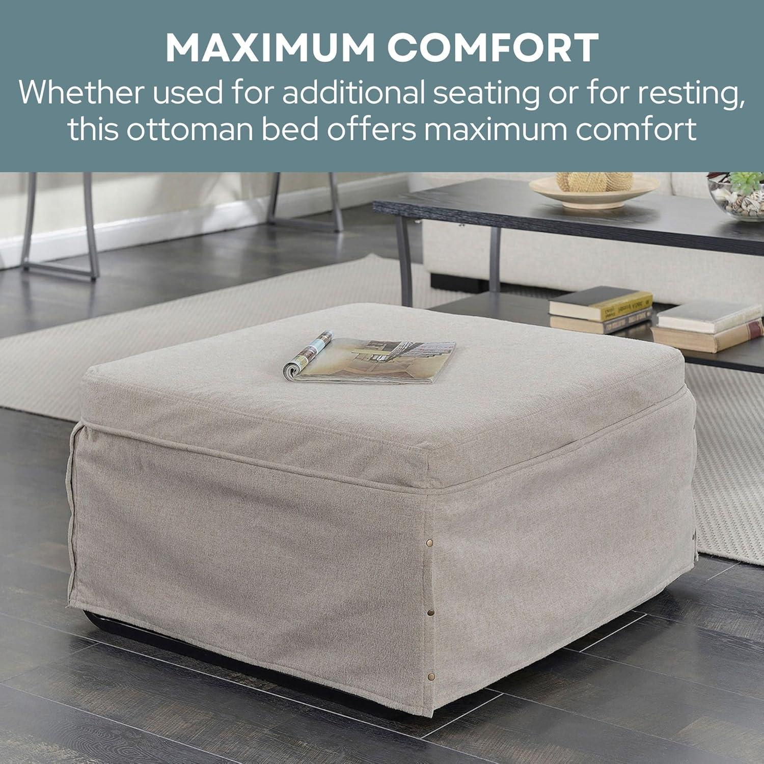 Convenience Concepts Designs4Comfort Folding Bed Ottoman, Soft Beige Fabric