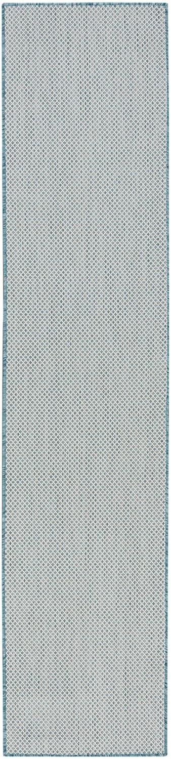 Nourison 2'2" x 8' Courtyard Modern Easy Care Flatweave Indoor Outdoor Runner Rug Ivory/Aqua