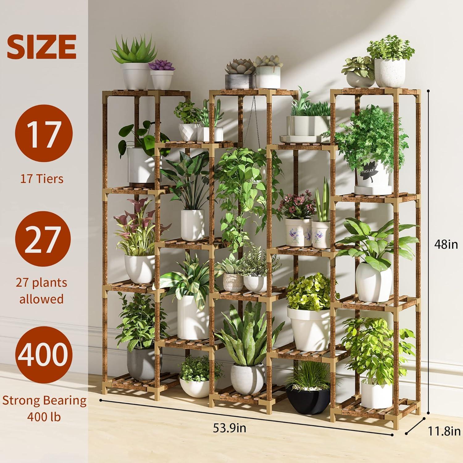 Large Brown 17-Tier Wooden Indoor Outdoor Plant Stand