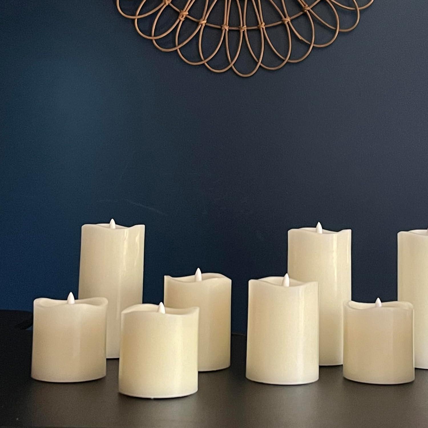 Stonebriar Flameless LED 3"x 4" off-White Real Wax Pillar Candle with Timer and Remote, 6 Pack
