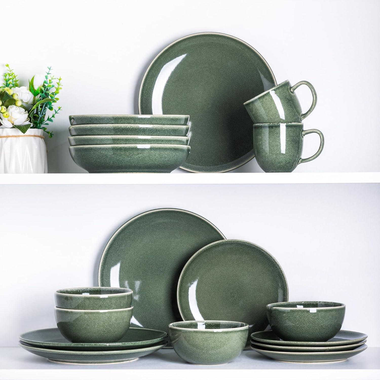 Jade Green Ceramic 12-Piece Dinnerware Set for 4