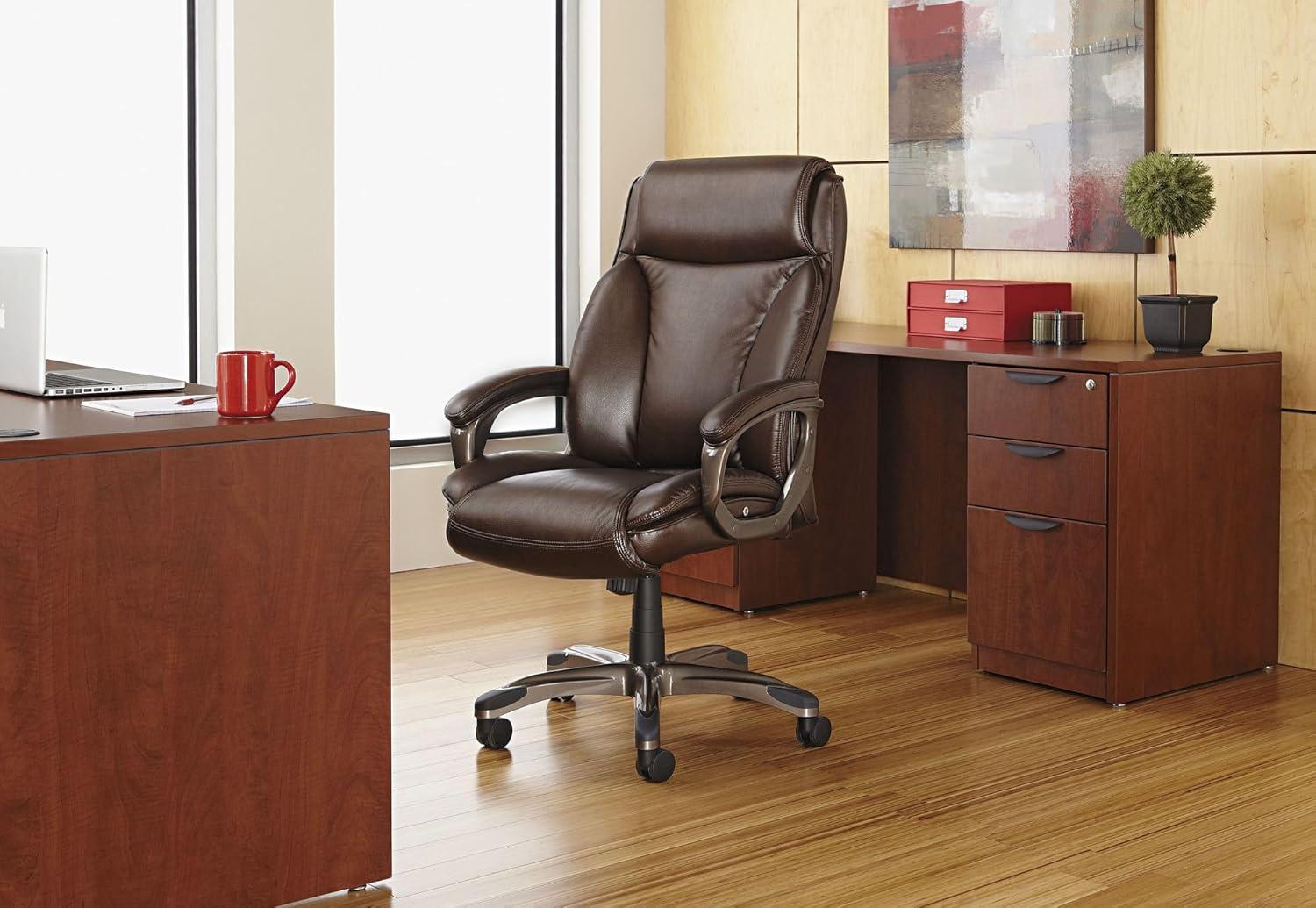 Black High Back Executive Leather Office Chair with Plastic Base