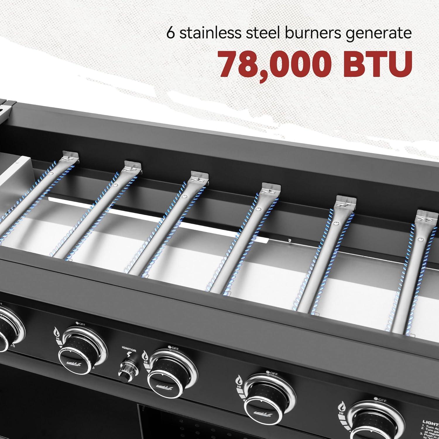 Royal Gourmet 44-Inch 6-Burner Flat Top Gas Grill Griddle with Foldable Side Shelves, Black