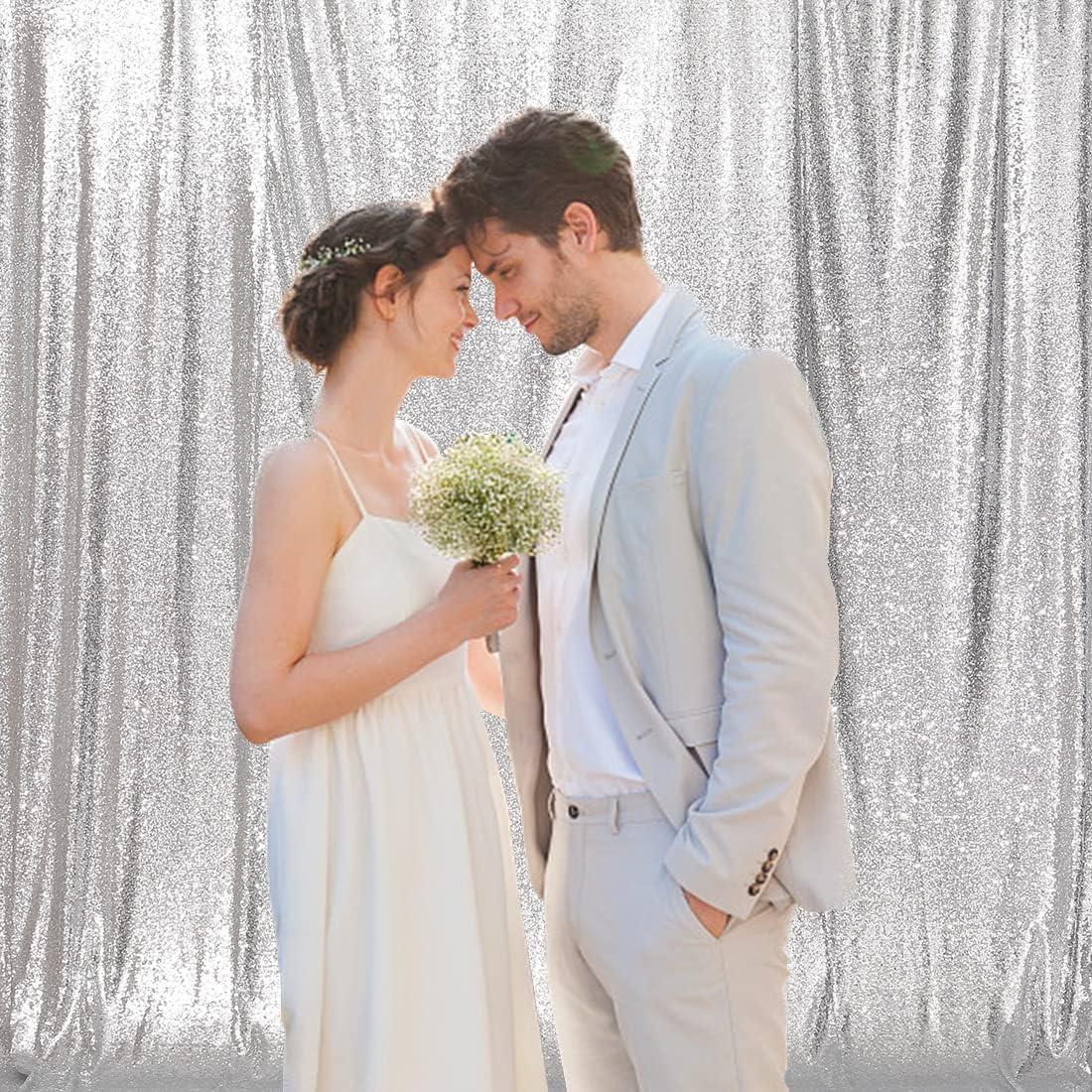 Poise3EHome 6FT x 8FT Silver Sequin Photo Backdrop Curtain for Birthday Wedding Engagement Baby Shower Bachelorette Christmas Party Decorations