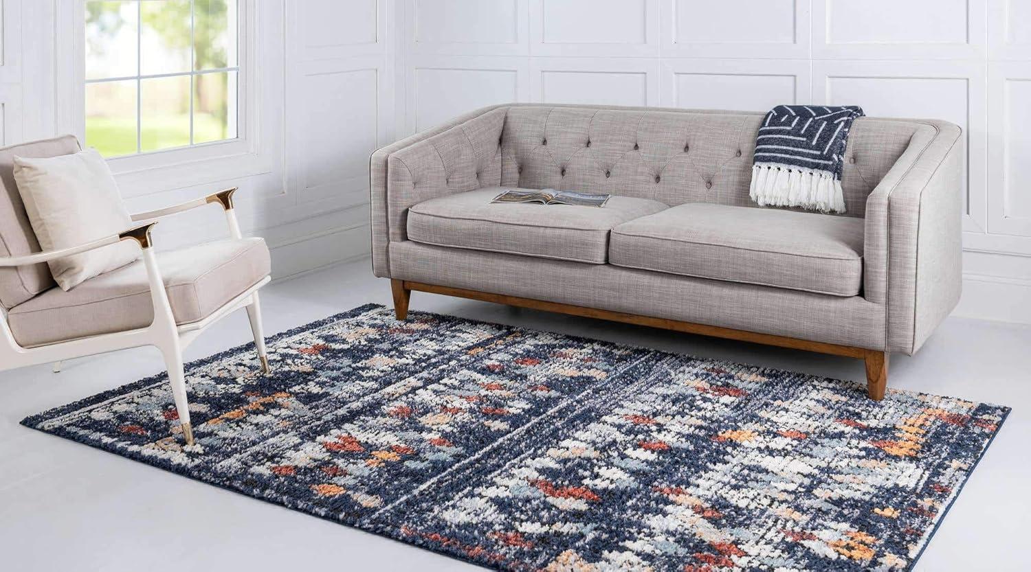 Unique Loom Morocco Collection Abstract Border, Diamond, Bohemian Area Rug, 4 ft x 6 ft, Navy Blue/Black